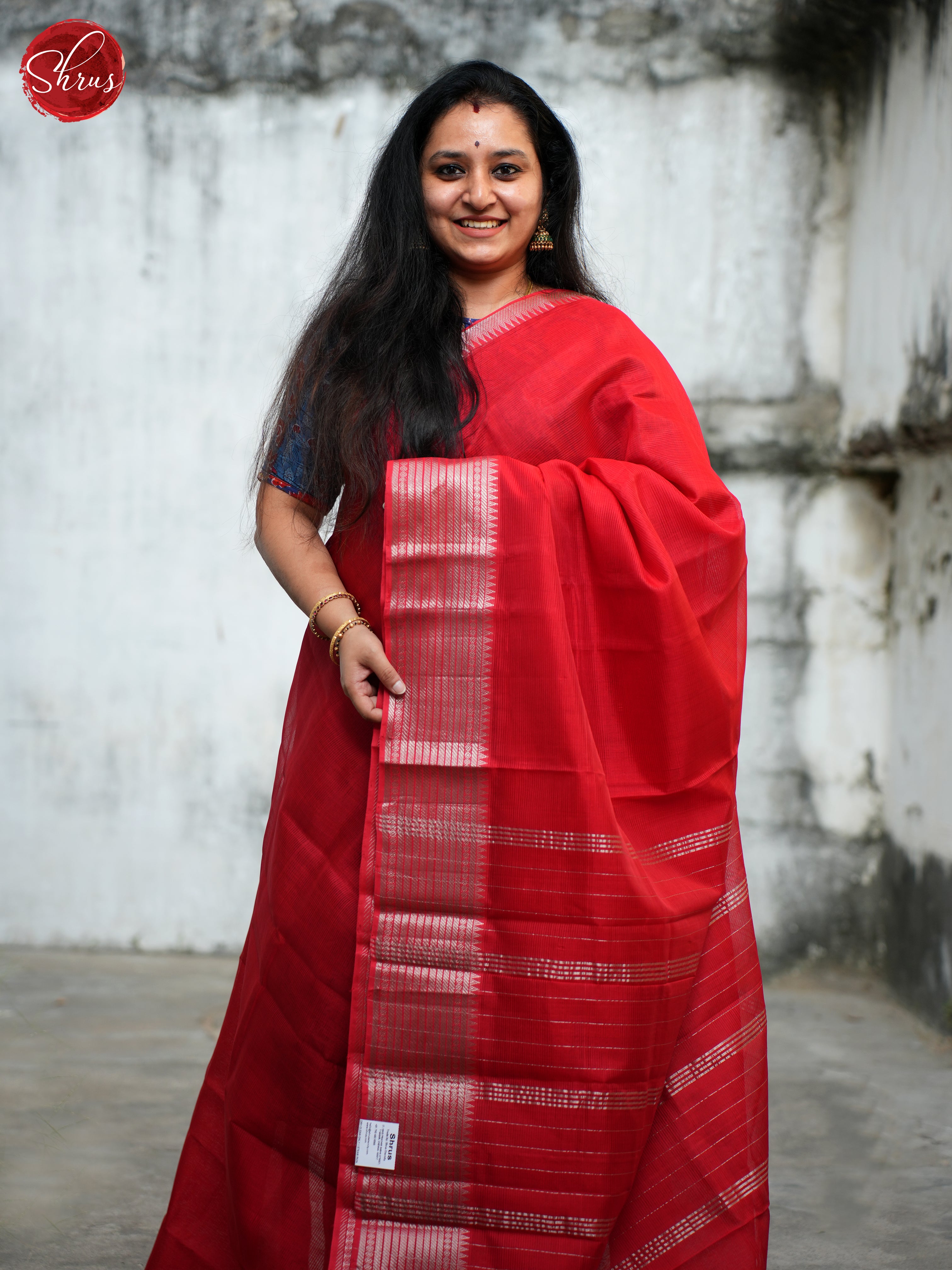 Red(Single Tone)- Mangalagiri silkcotton Saree - Shop on ShrusEternity.com