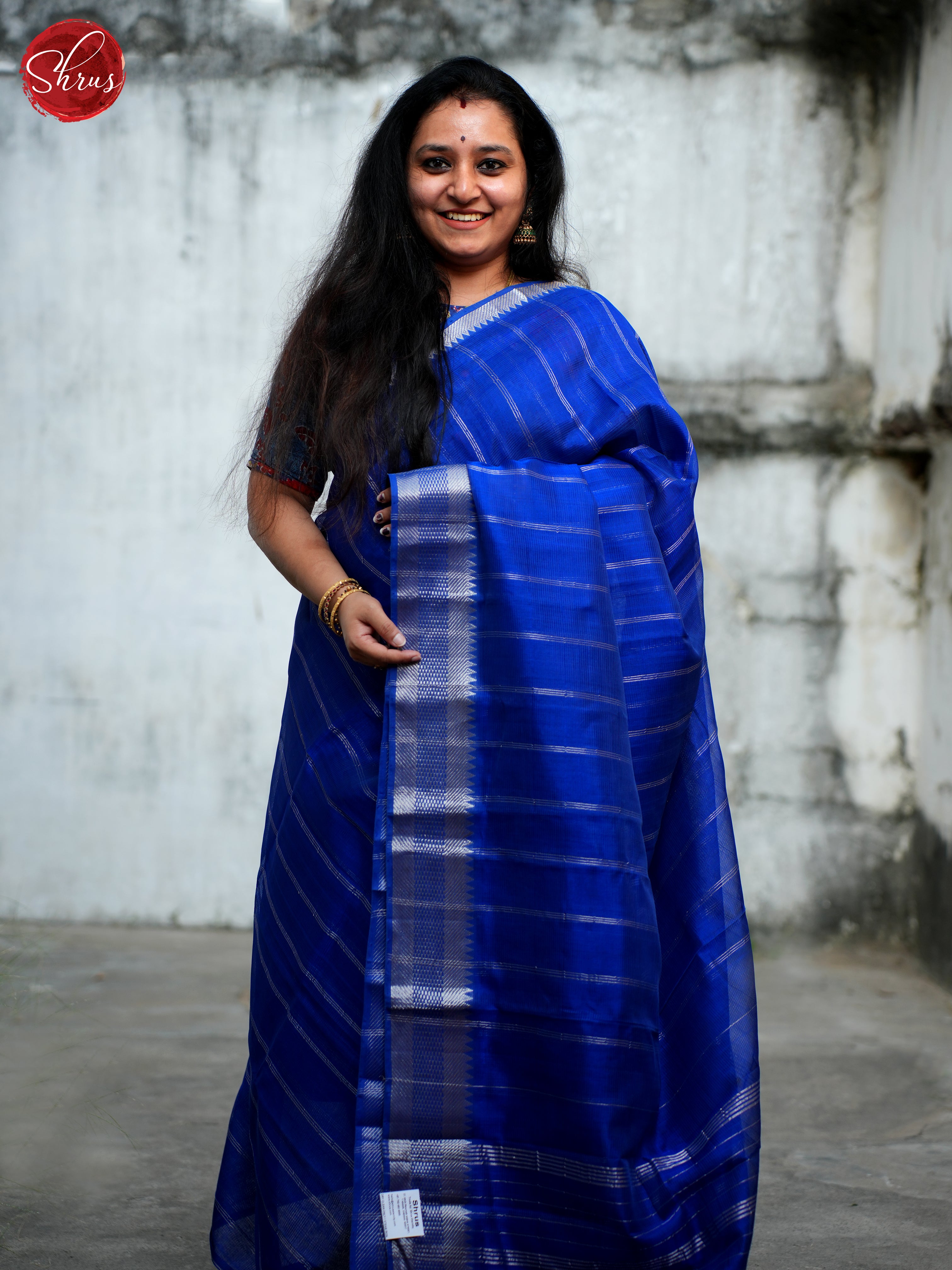 Blue(Single Tone) - Mangalagiri silkcotton Saree - Shop on ShrusEternity.com