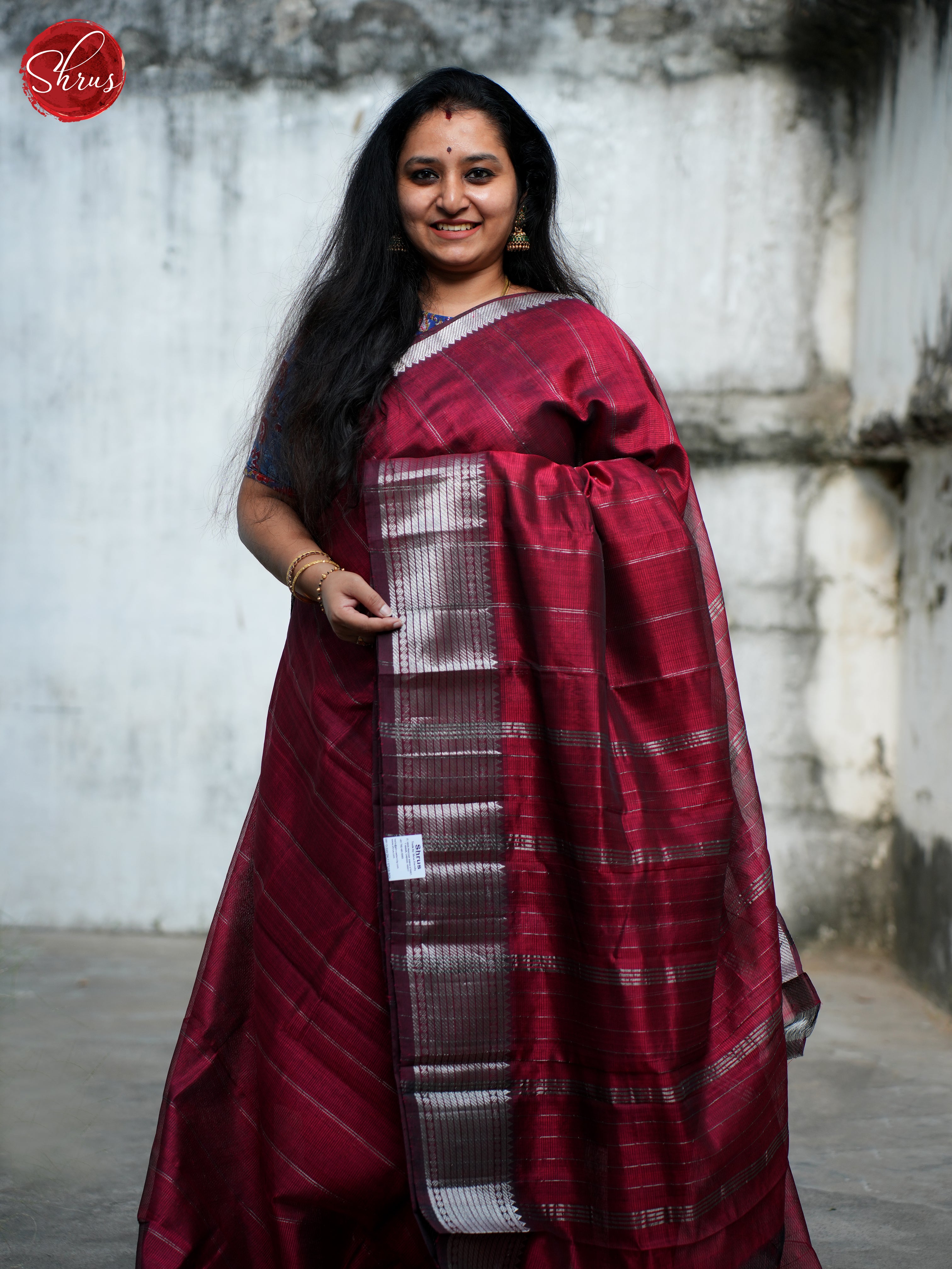 Maroon(Single Tone)- Mangalagiri silkcotton Saree - Shop on ShrusEternity.com