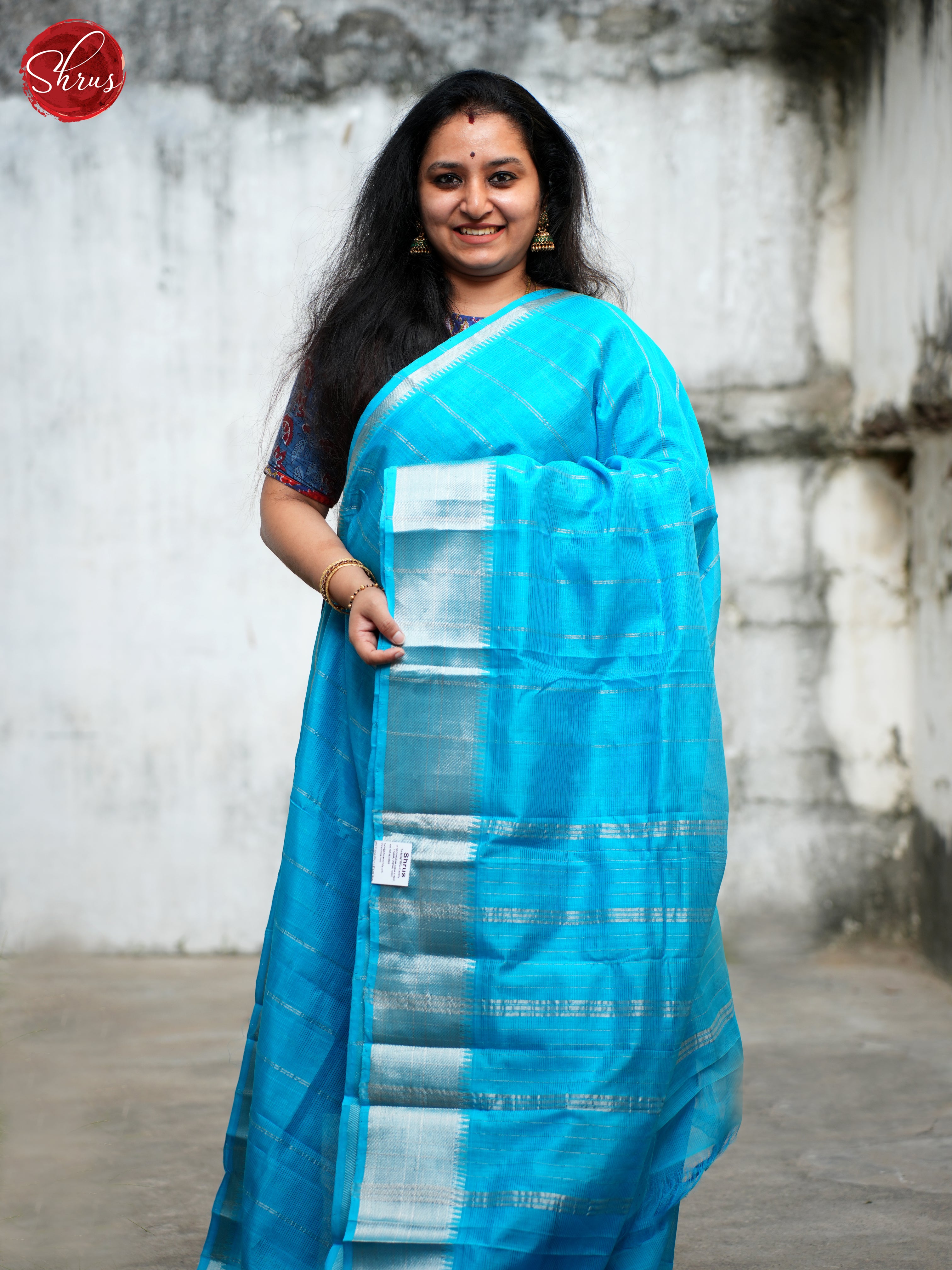 Blue(Single Tone)- Mangalagiri silkcotton Saree - Shop on ShrusEternity.com
