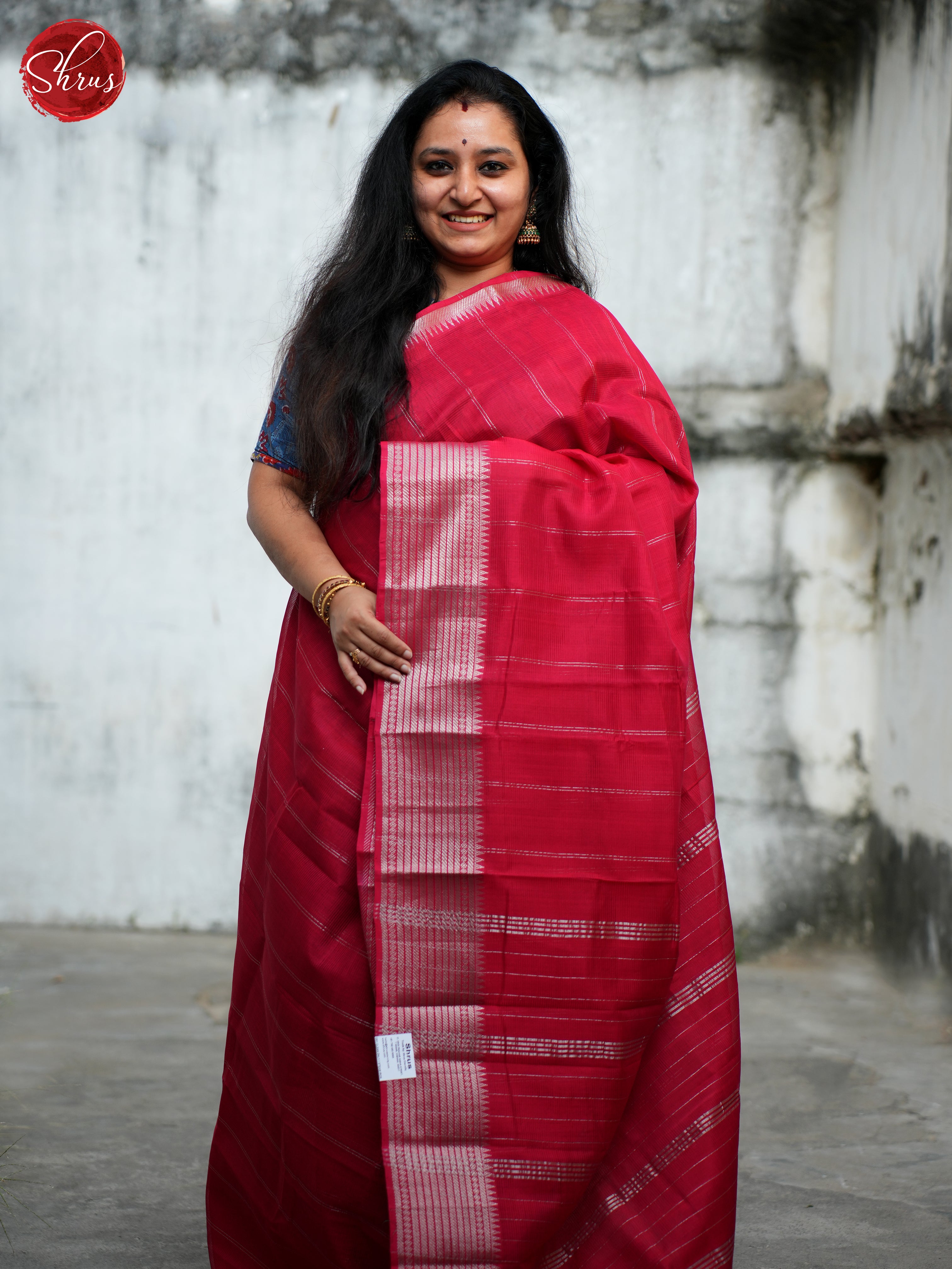 Red(Single Tone) - Mangalagiri silkcotton Saree - Shop on ShrusEternity.com