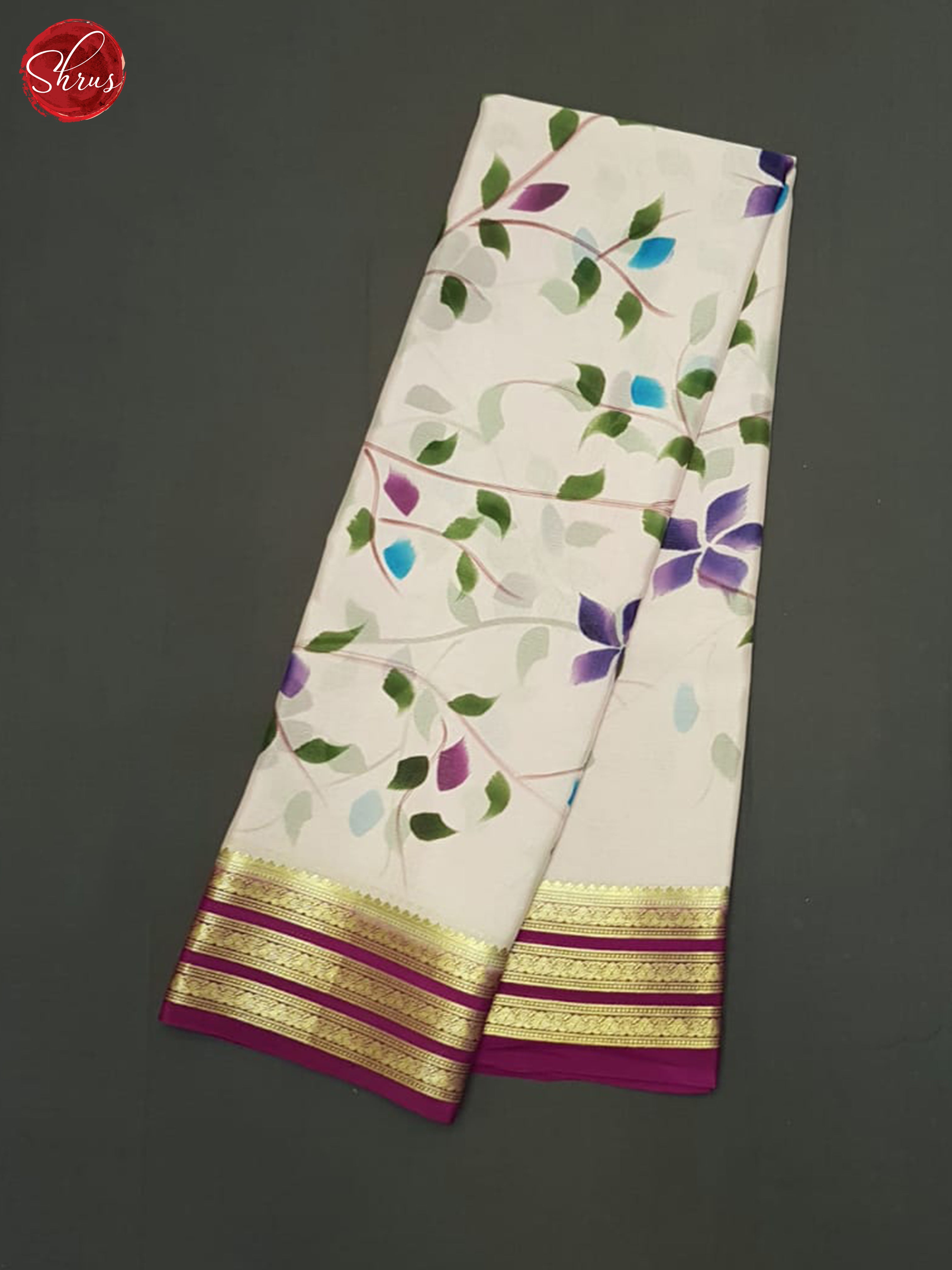 Cream & Majenta - Mysore Silk Saree - Shop on ShrusEternity.com