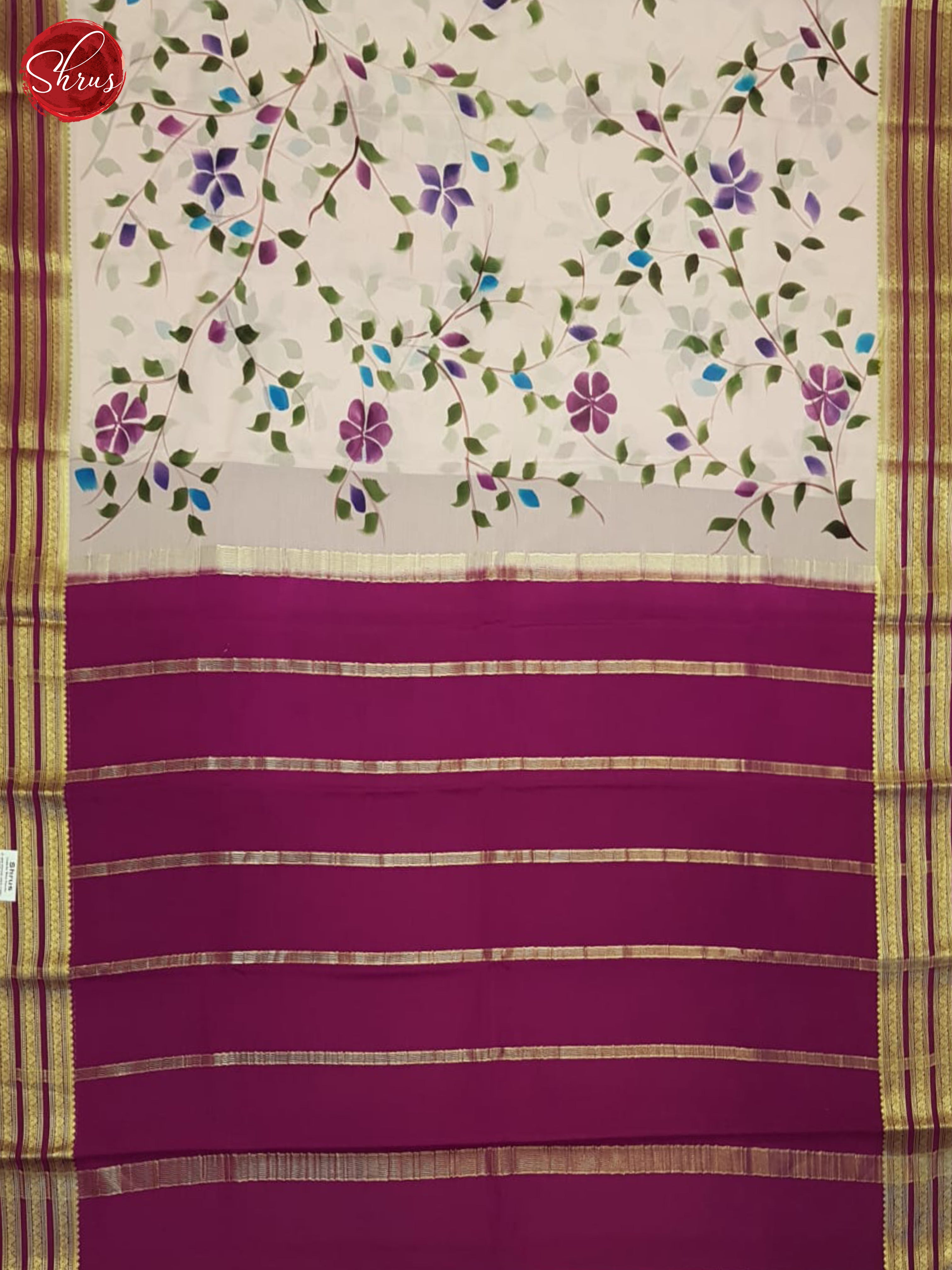 Cream & Majenta - Mysore Silk Saree - Shop on ShrusEternity.com