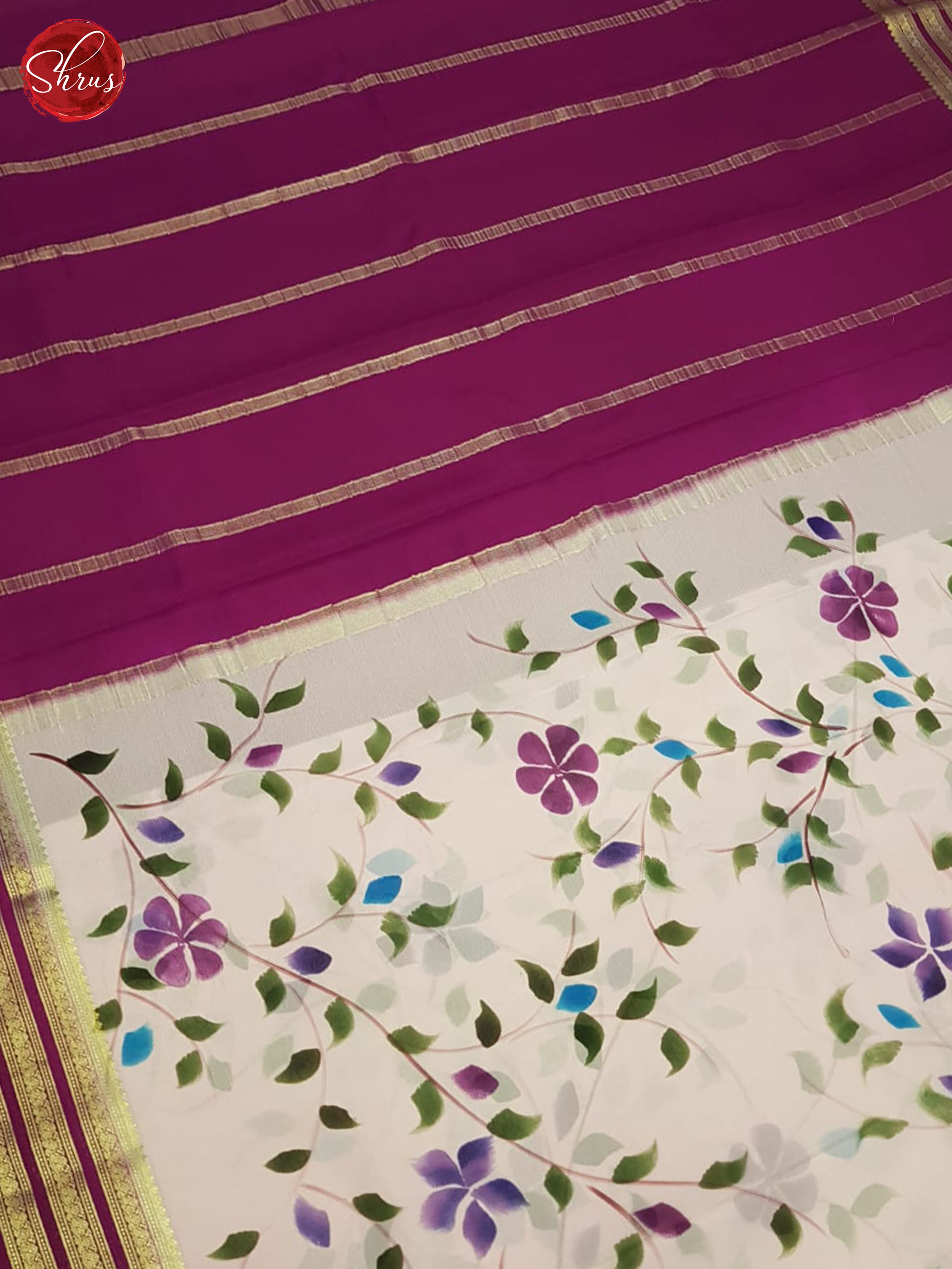 Cream & Majenta - Mysore Silk Saree - Shop on ShrusEternity.com