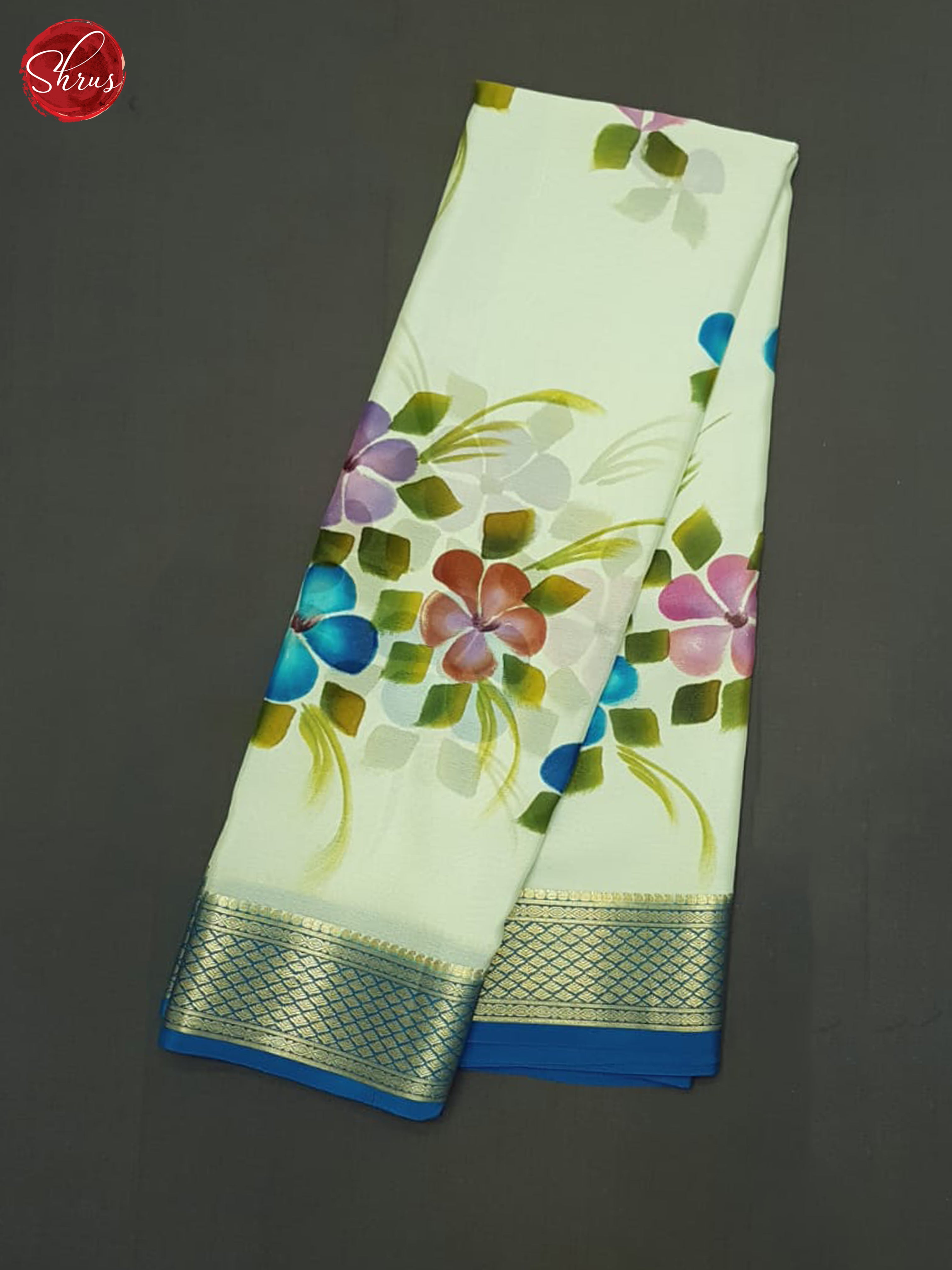 Cream & Blue - Mysore Silk Saree - Shop on ShrusEternity.com