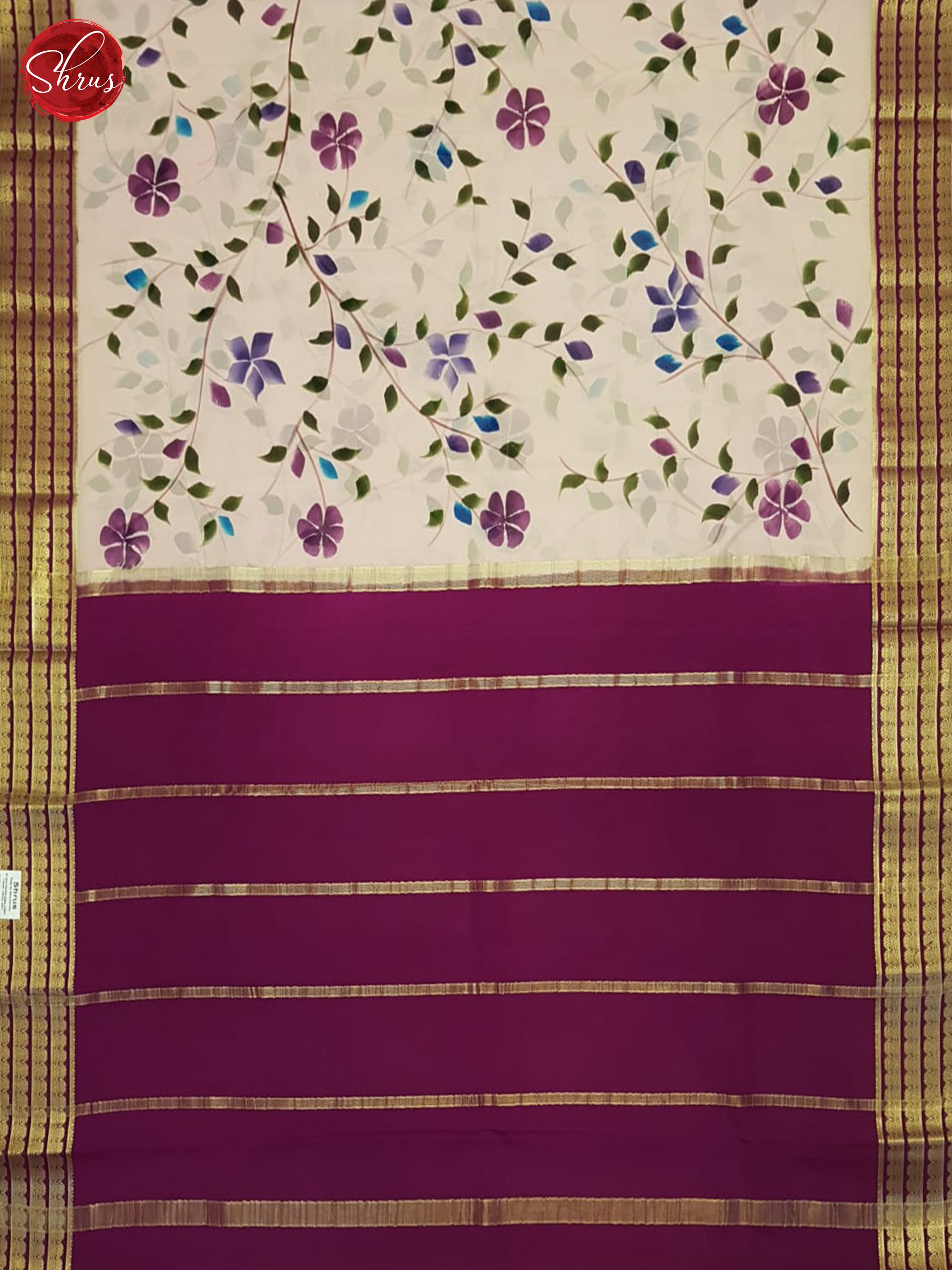 Cream & Majenta - Mysore Silk Saree - Shop on ShrusEternity.com