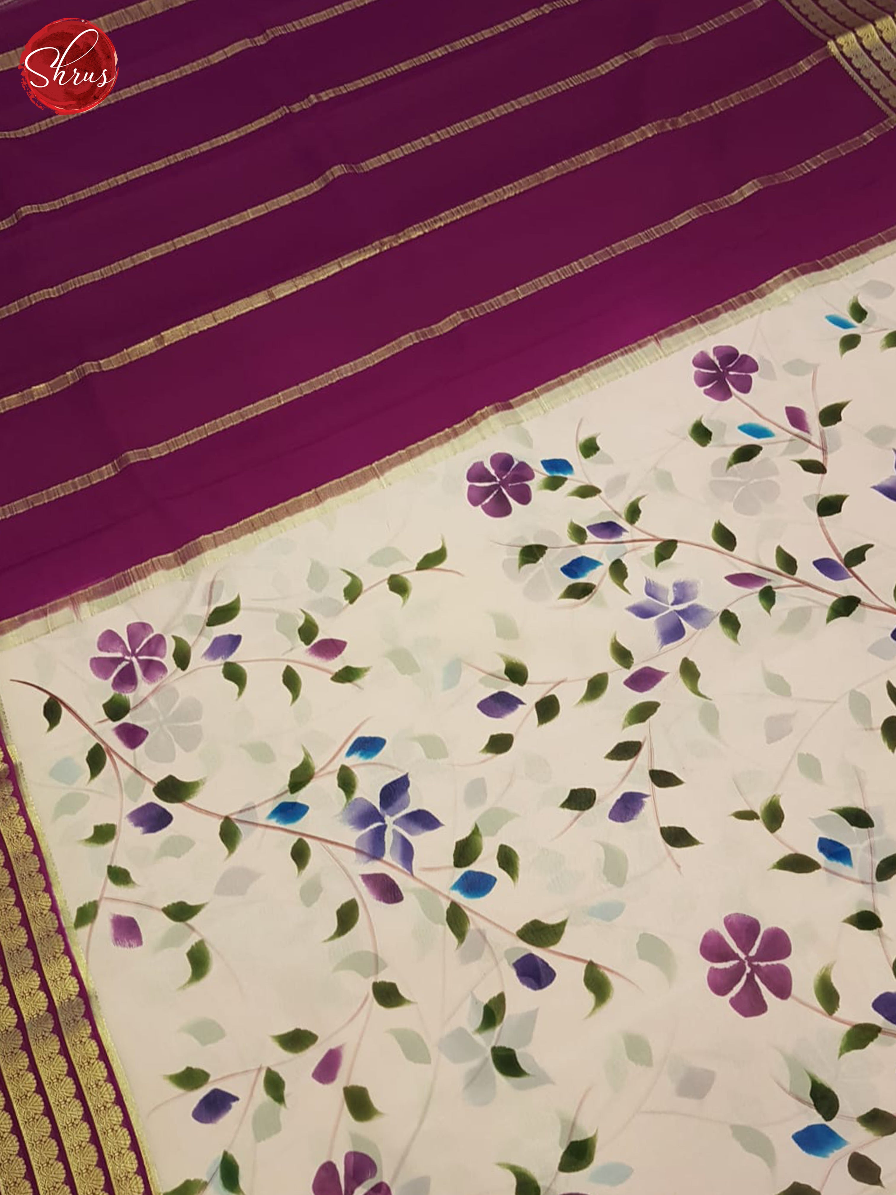Cream & Majenta - Mysore Silk Saree - Shop on ShrusEternity.com