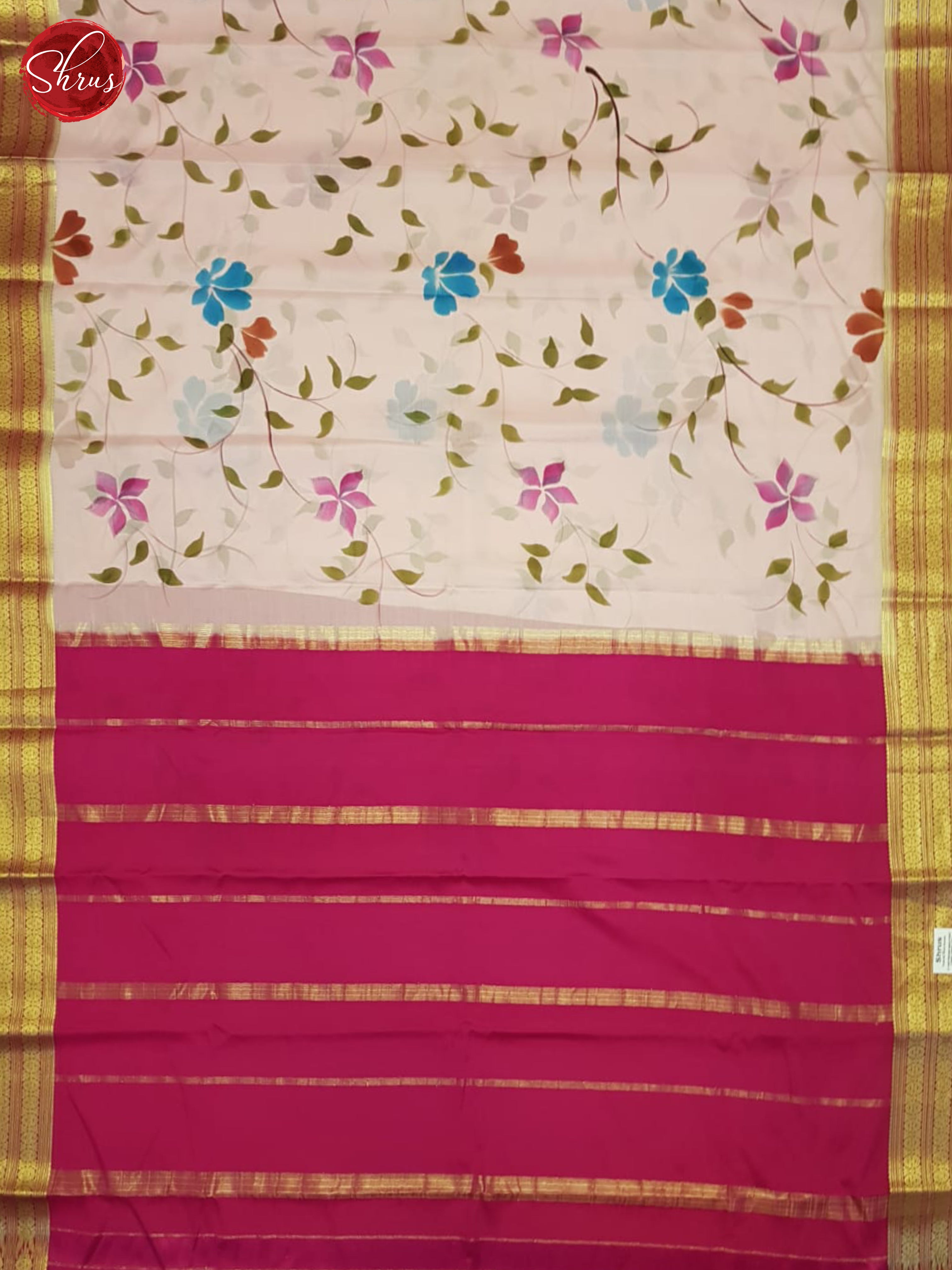 Cream & Pink- Mysore Silk Saree - Shop on ShrusEternity.com