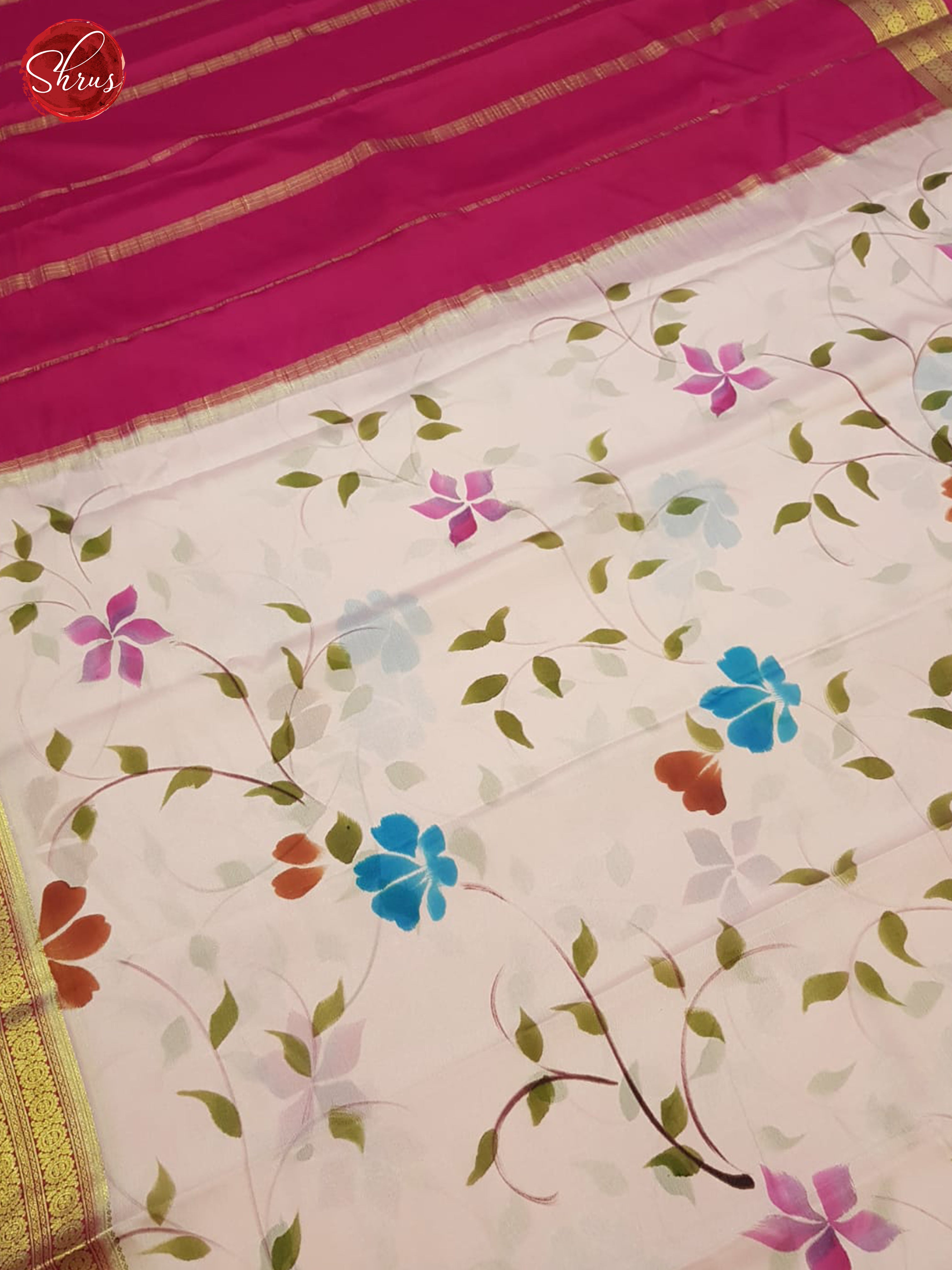 Cream & Pink- Mysore Silk Saree - Shop on ShrusEternity.com