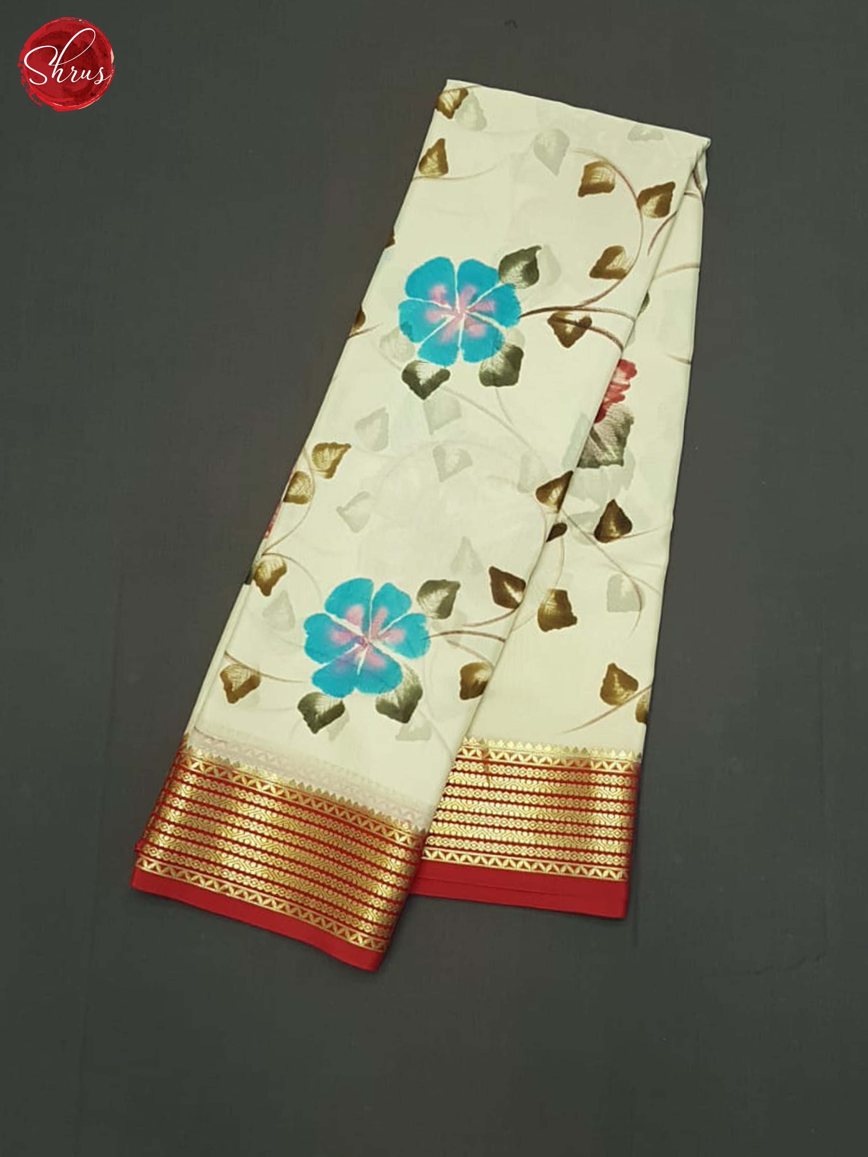 Cream & red- Mysore Silk Saree - Shop on ShrusEternity.com