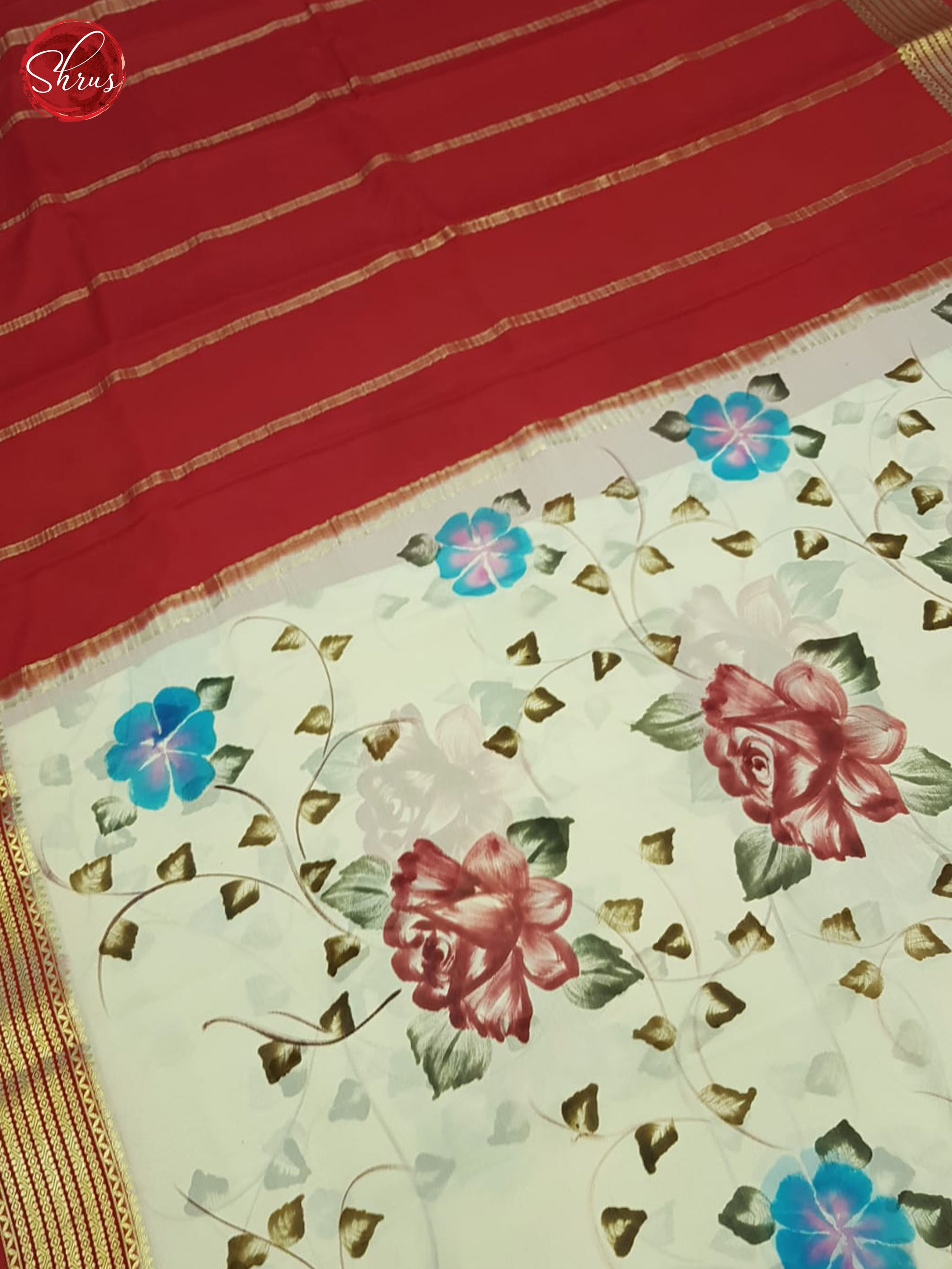 Cream & red- Mysore Silk Saree - Shop on ShrusEternity.com