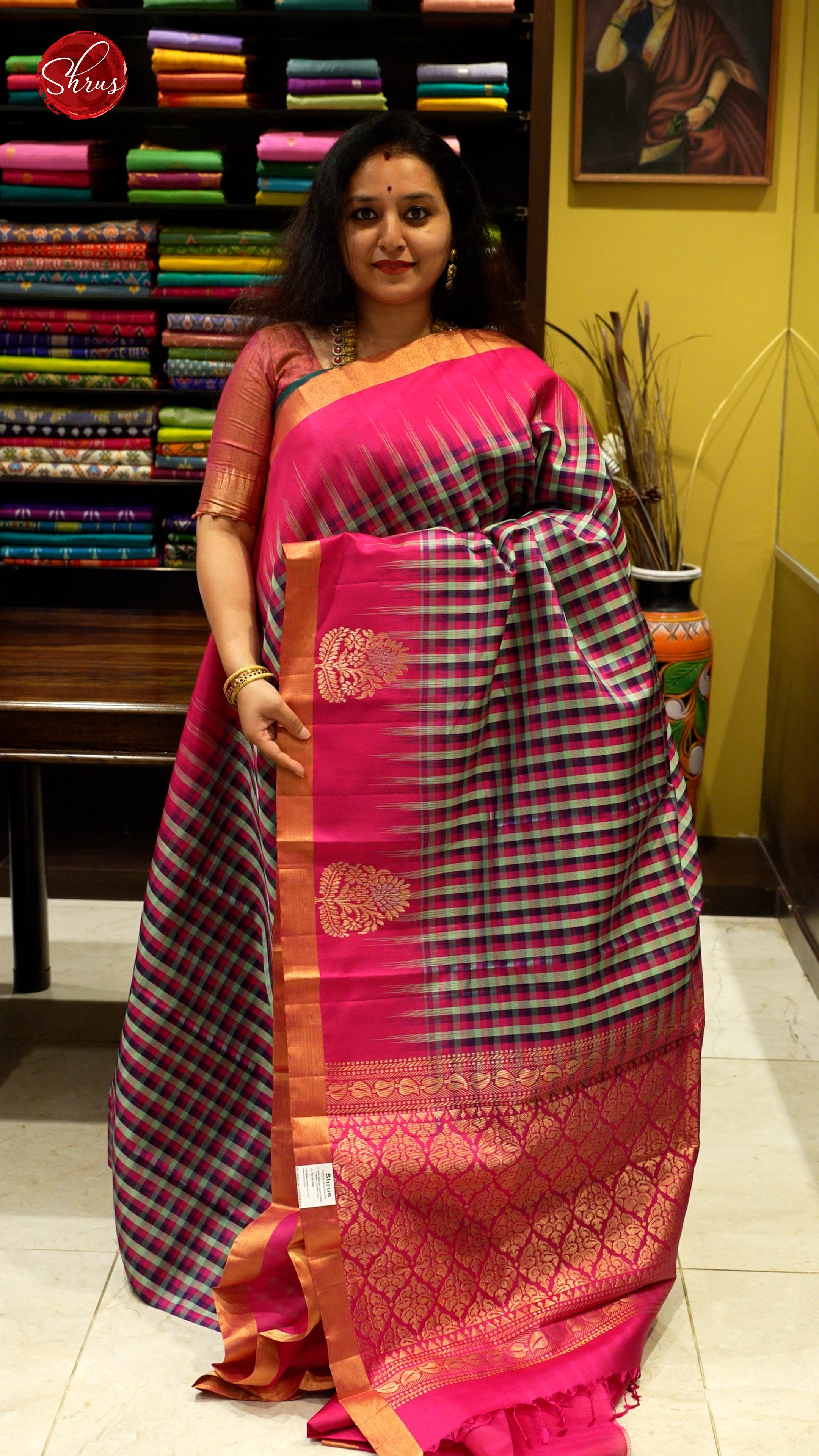 Green & Pink- Soft Silk Saree - Shop on ShrusEternity.com