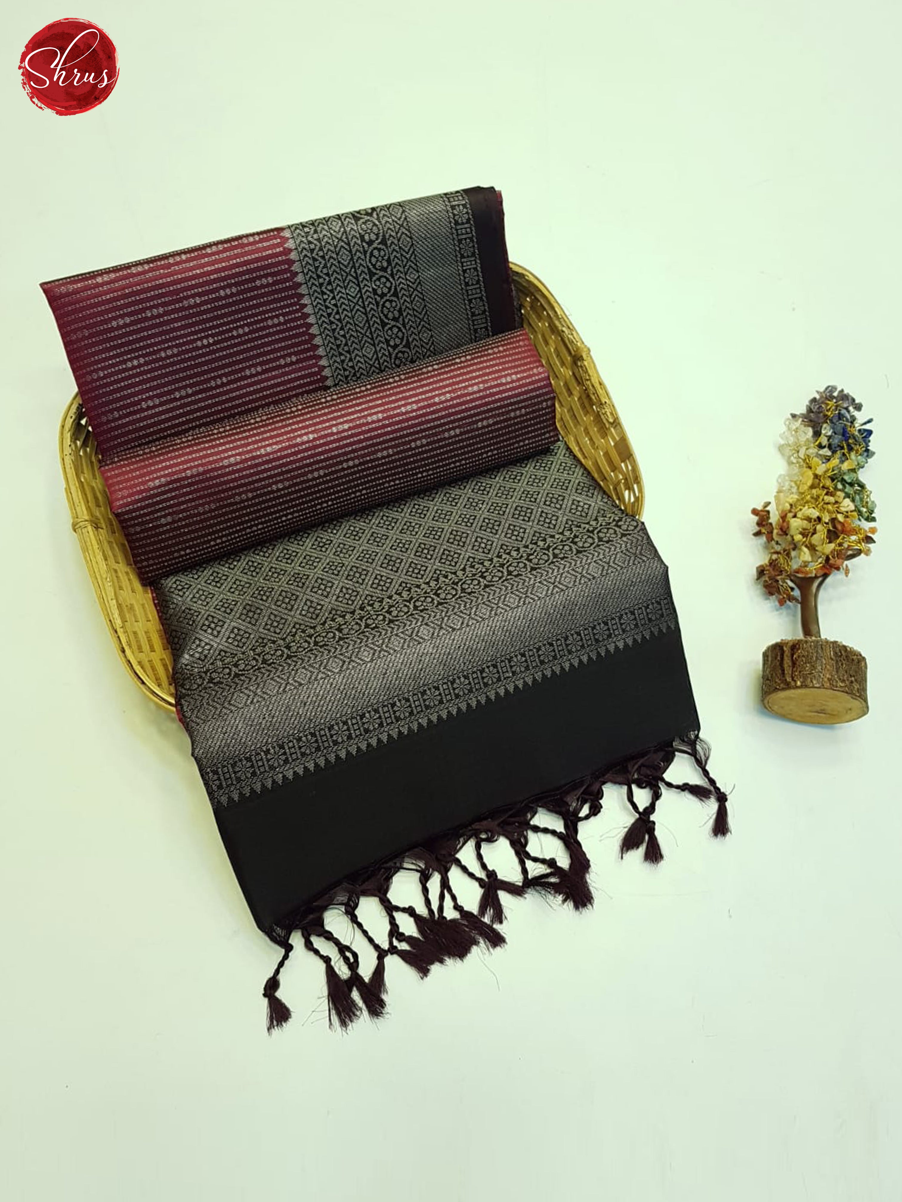 Wine & Black - Soft Silk Saree - Shop on ShrusEternity.com