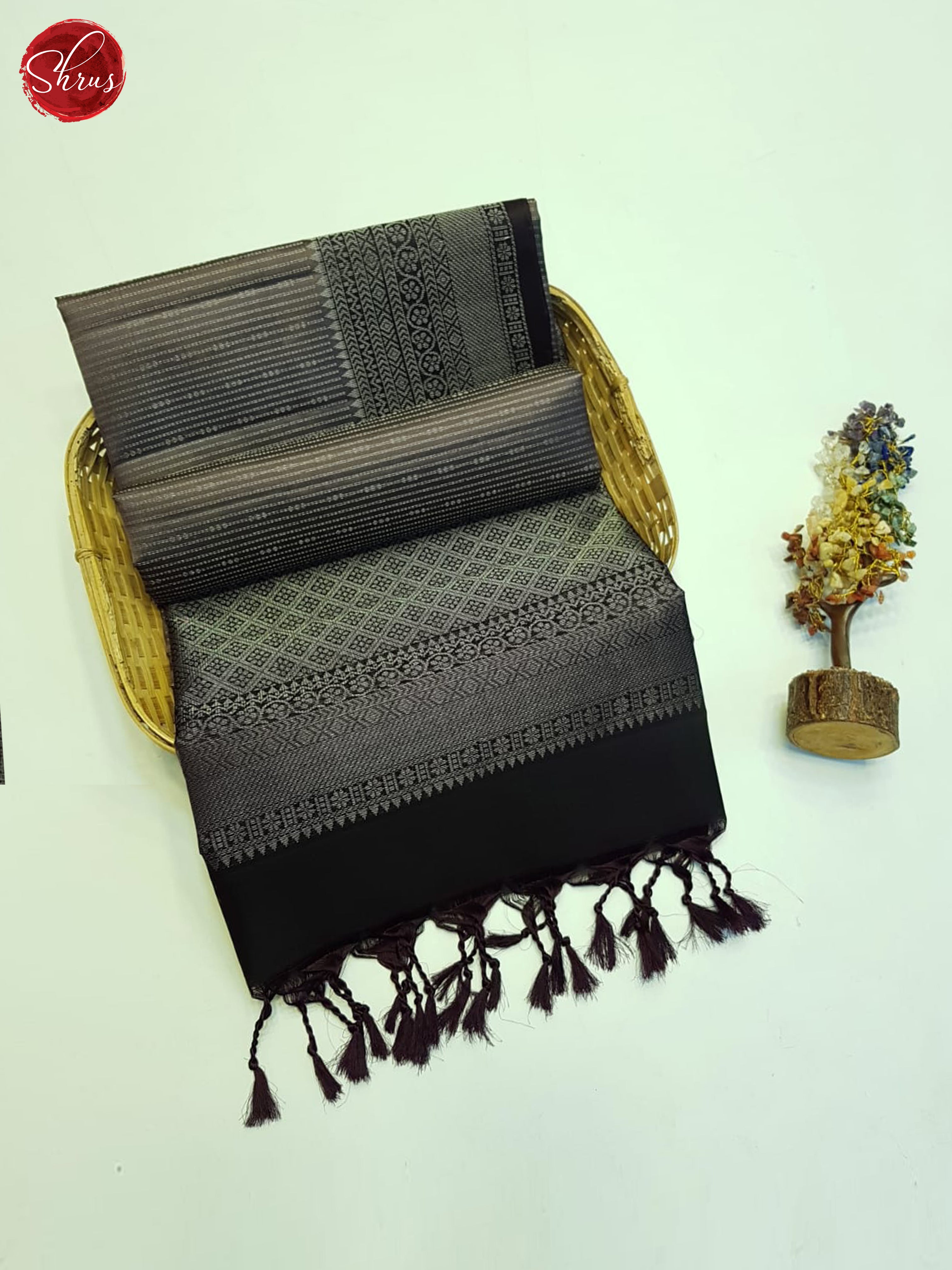 Grey & Black - Soft Silk Saree - Shop on ShrusEternity.com