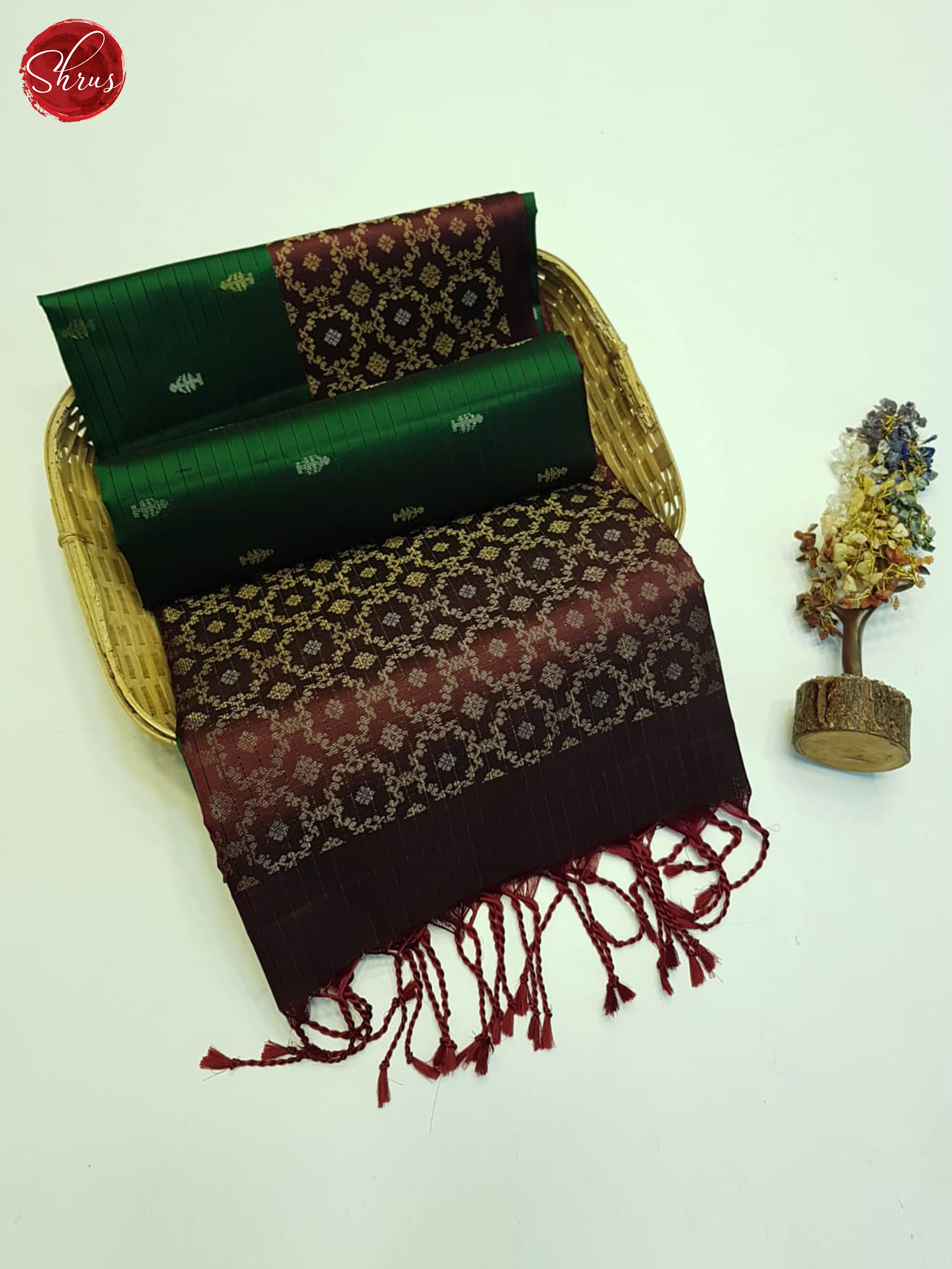 Green & Maroon - Soft Silk Saree - Shop on ShrusEternity.com