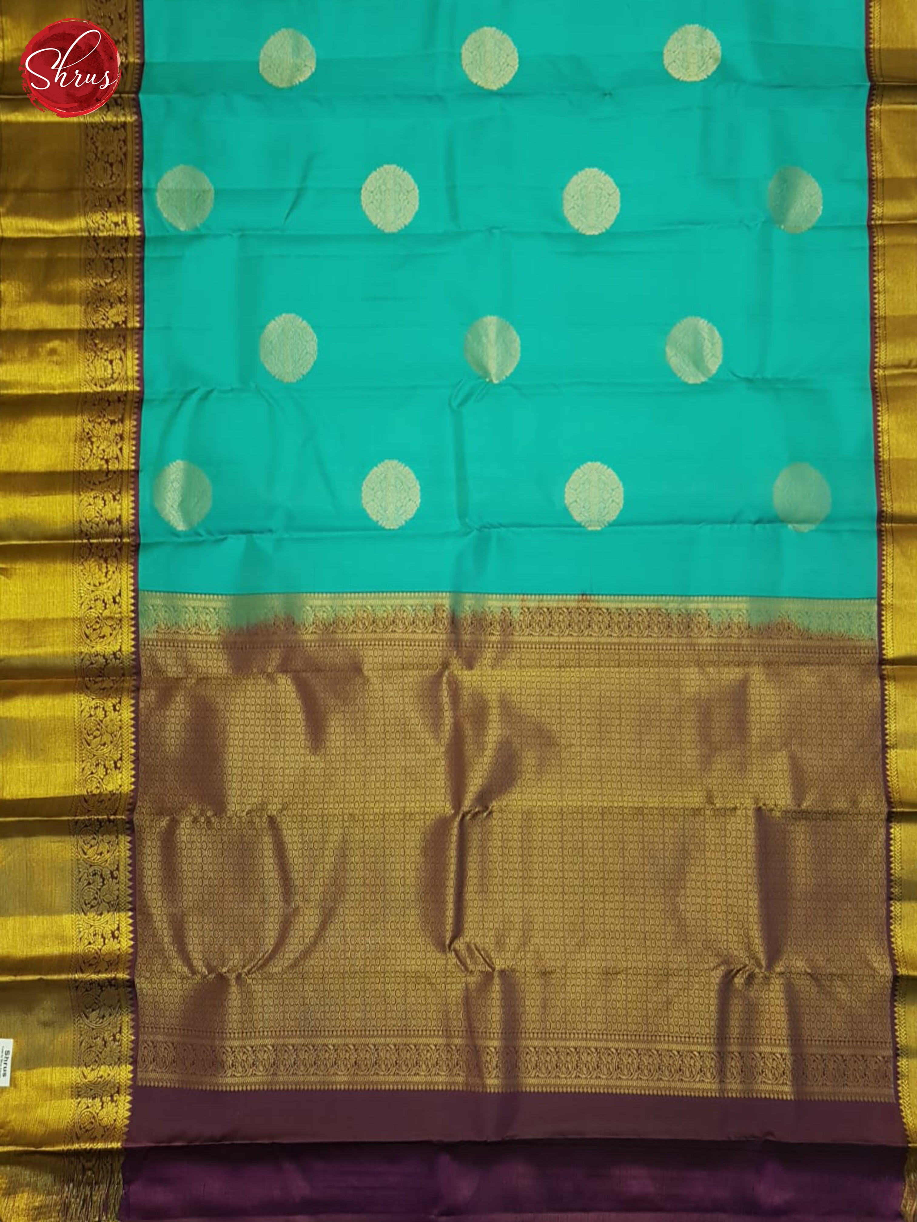 Blue And Wine Korvai Kanchipuram Silk Saree With Zari Woven Circle Motifs-2