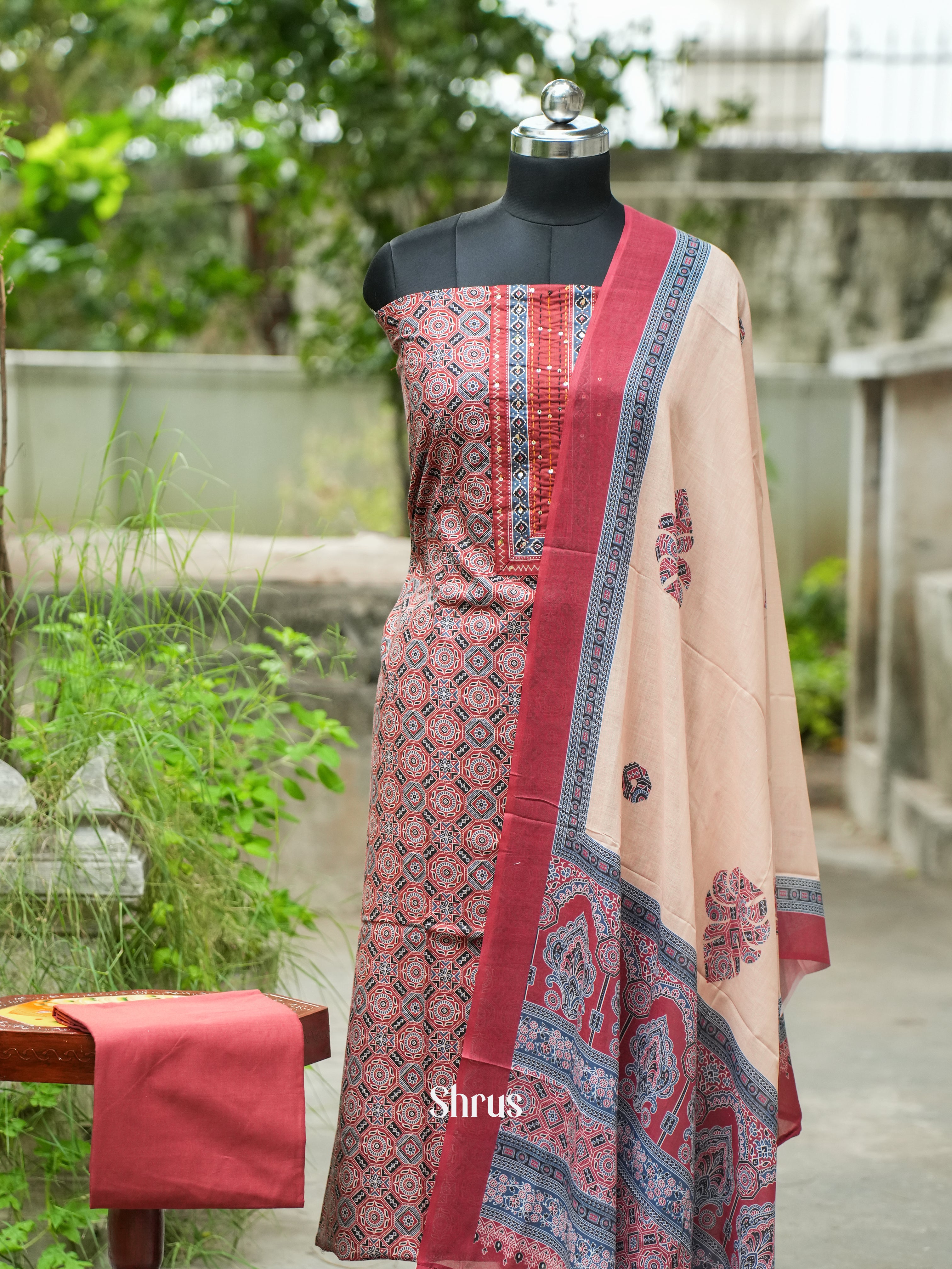 Red & Cream - Ajrakh Salwar - Shop on ShrusEternity.com