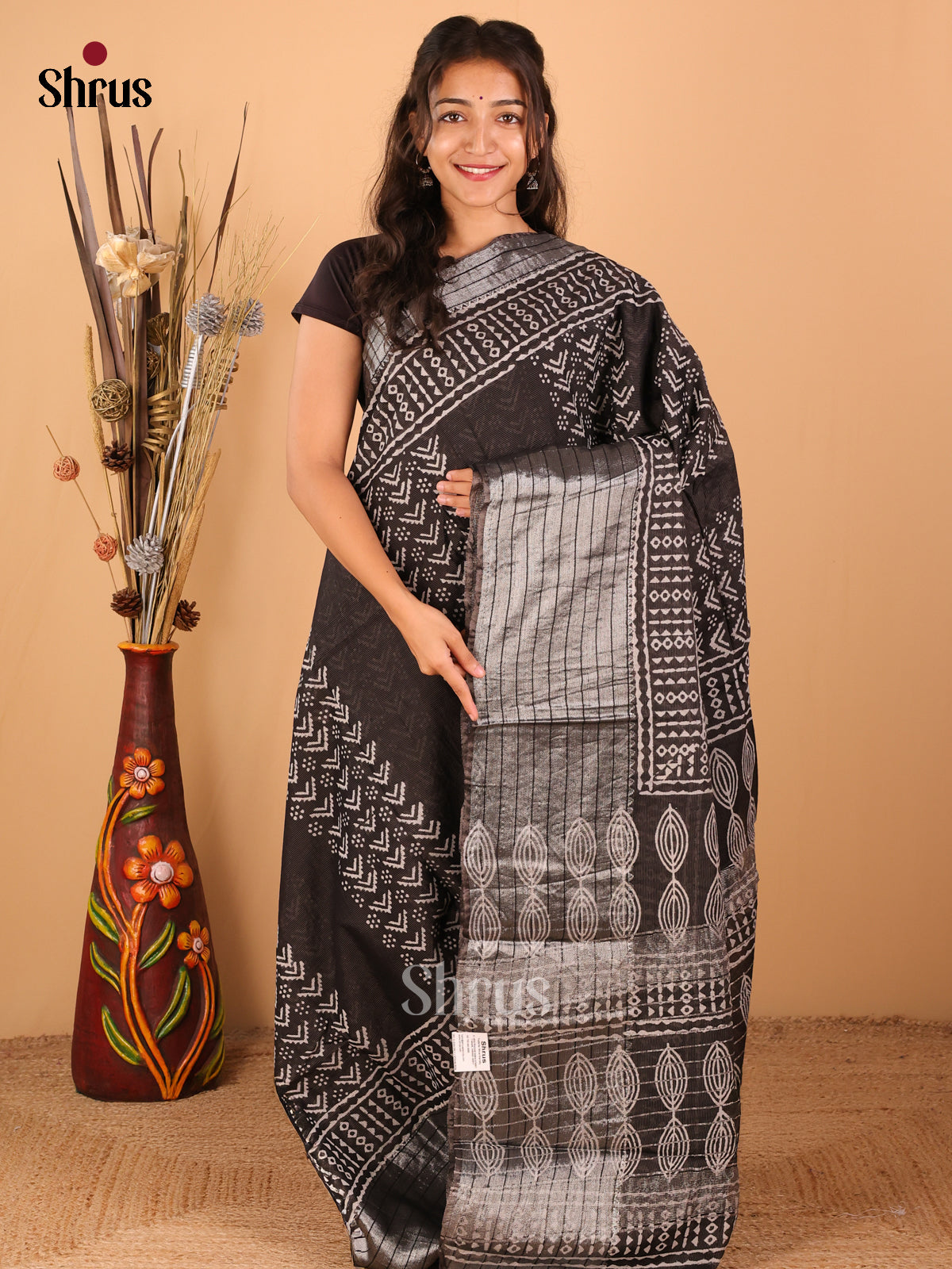 Black - Semi Chanderi - CDS13172 - Shop on ShrusEternity.com