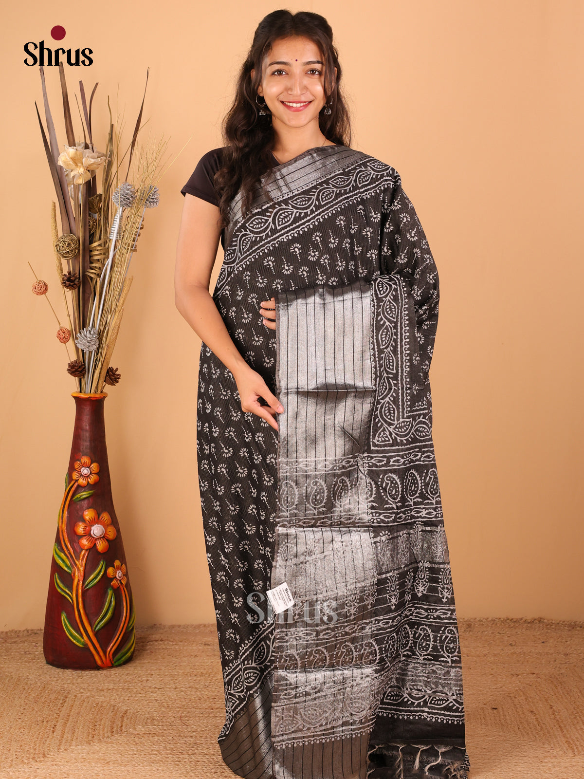Black - Semi Chanderi - CDS13176 - Shop on ShrusEternity.com