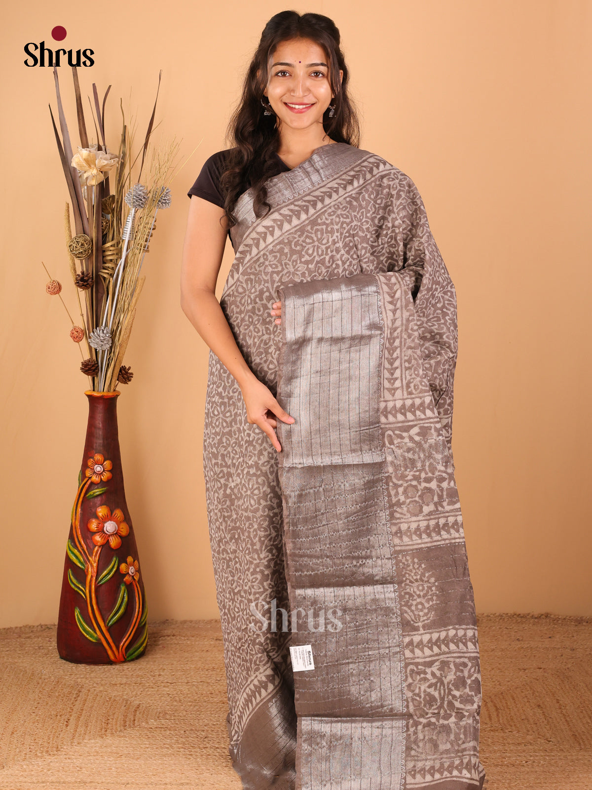 Grey - Semi Chanderi - CDS13178 - Shop on ShrusEternity.com