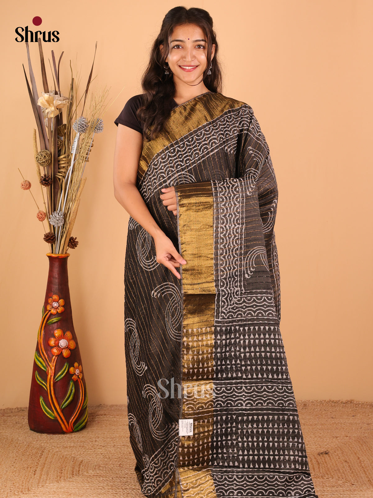 Black - Semi Chanderi - CDS13179 - Shop on ShrusEternity.com