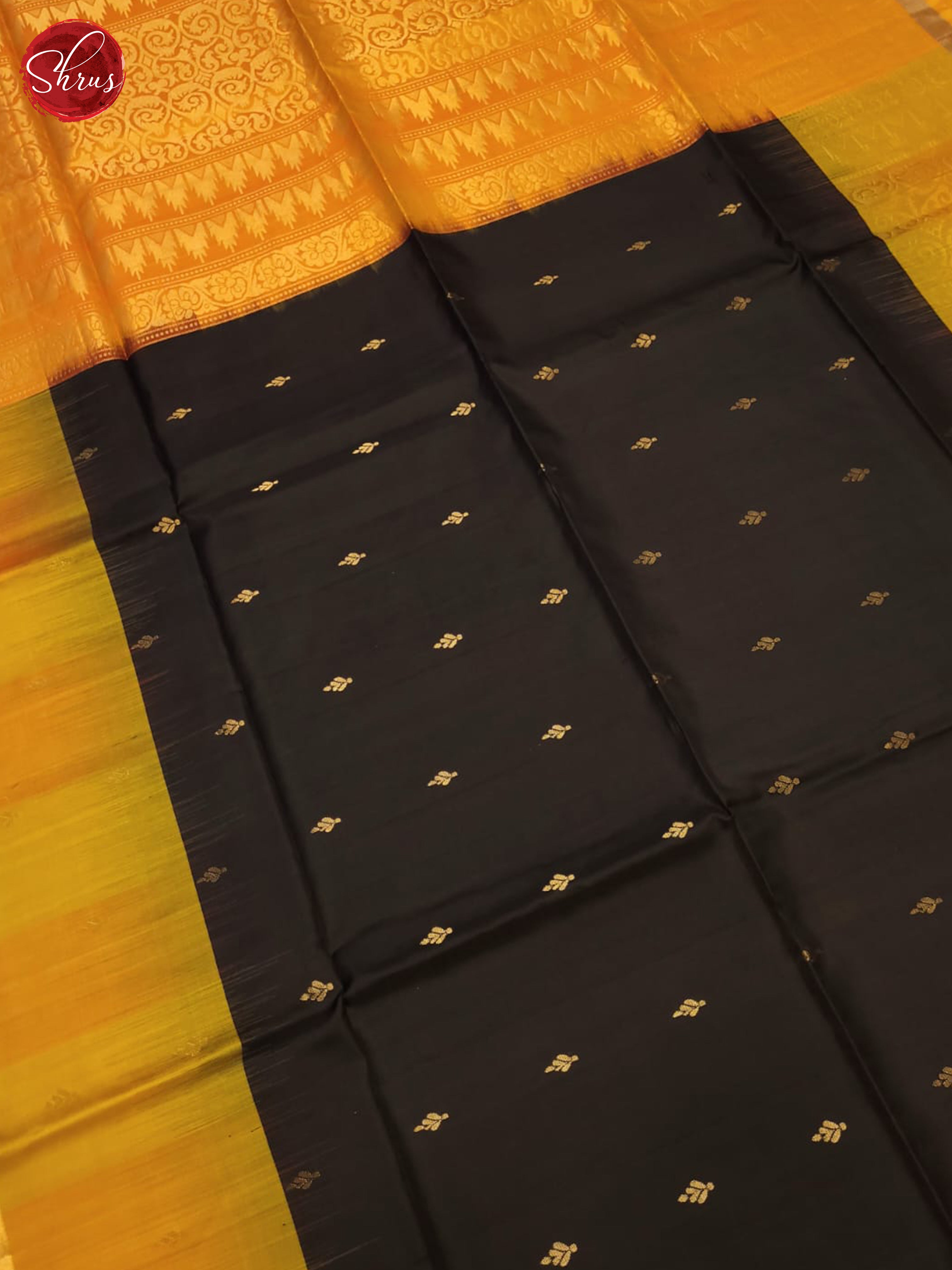 Black And Golden Yellow- Soft Silk Saree - Shop on ShrusEternity.com