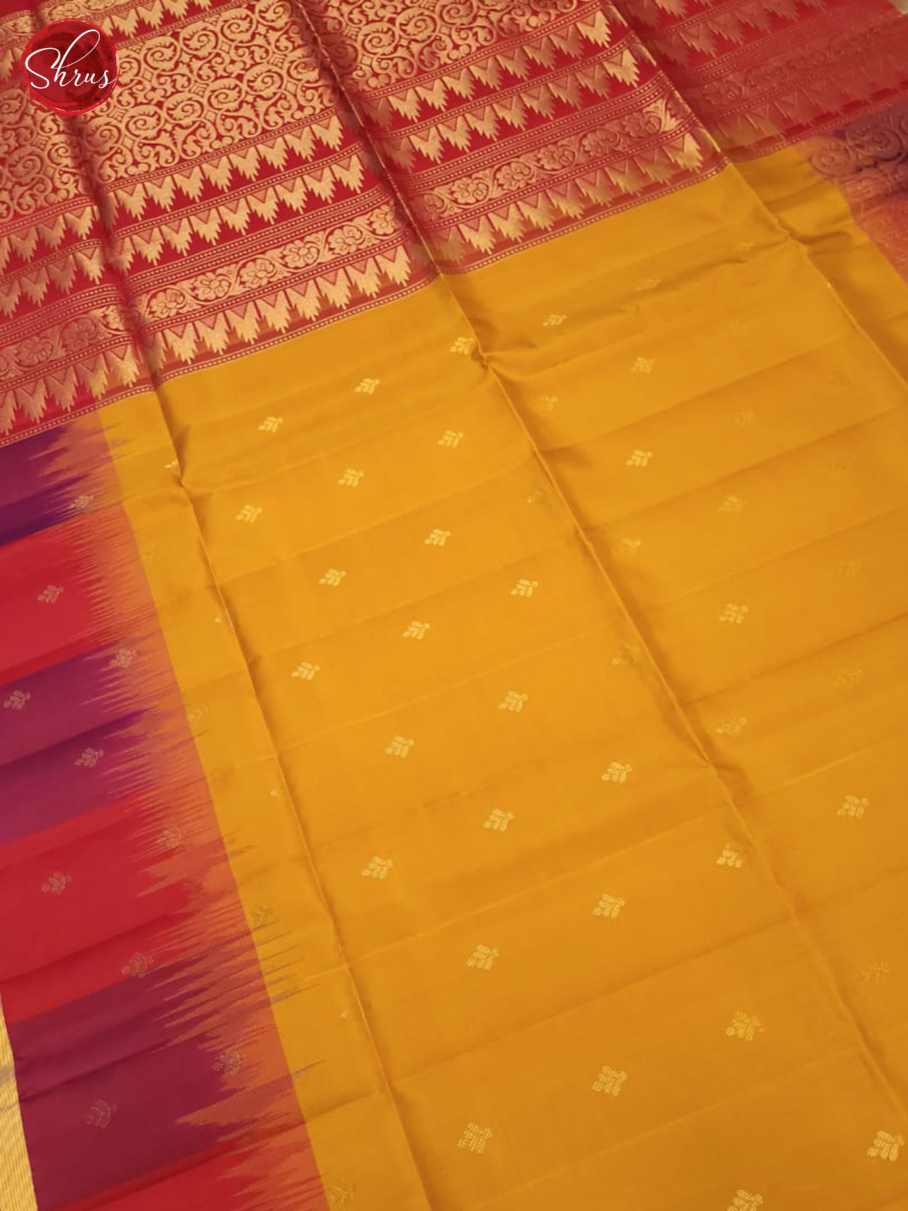 Golden Mustard And Red- Soft Silk Saree - Shop on ShrusEternity.com
