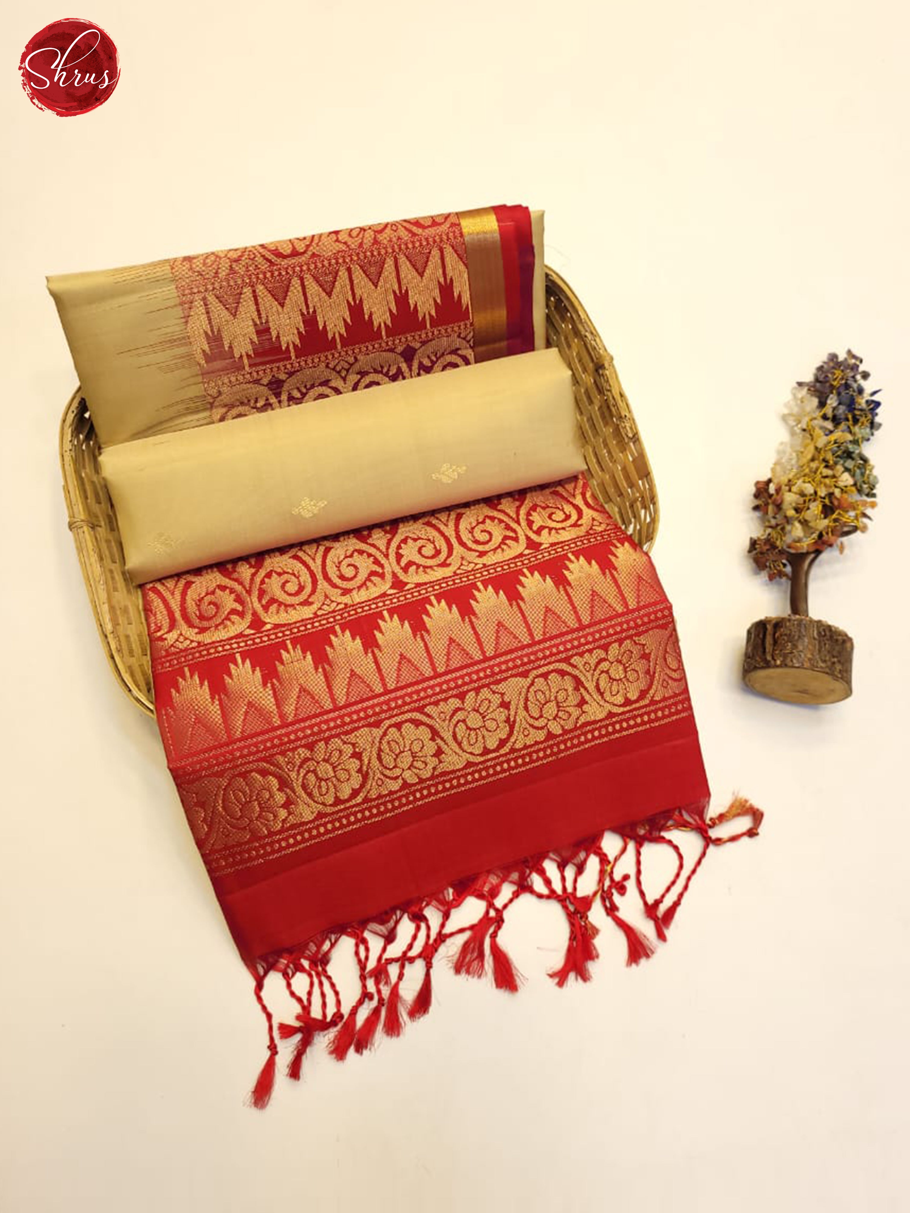 Beige And Red- Soft Silk Saree - Shop on ShrusEternity.com