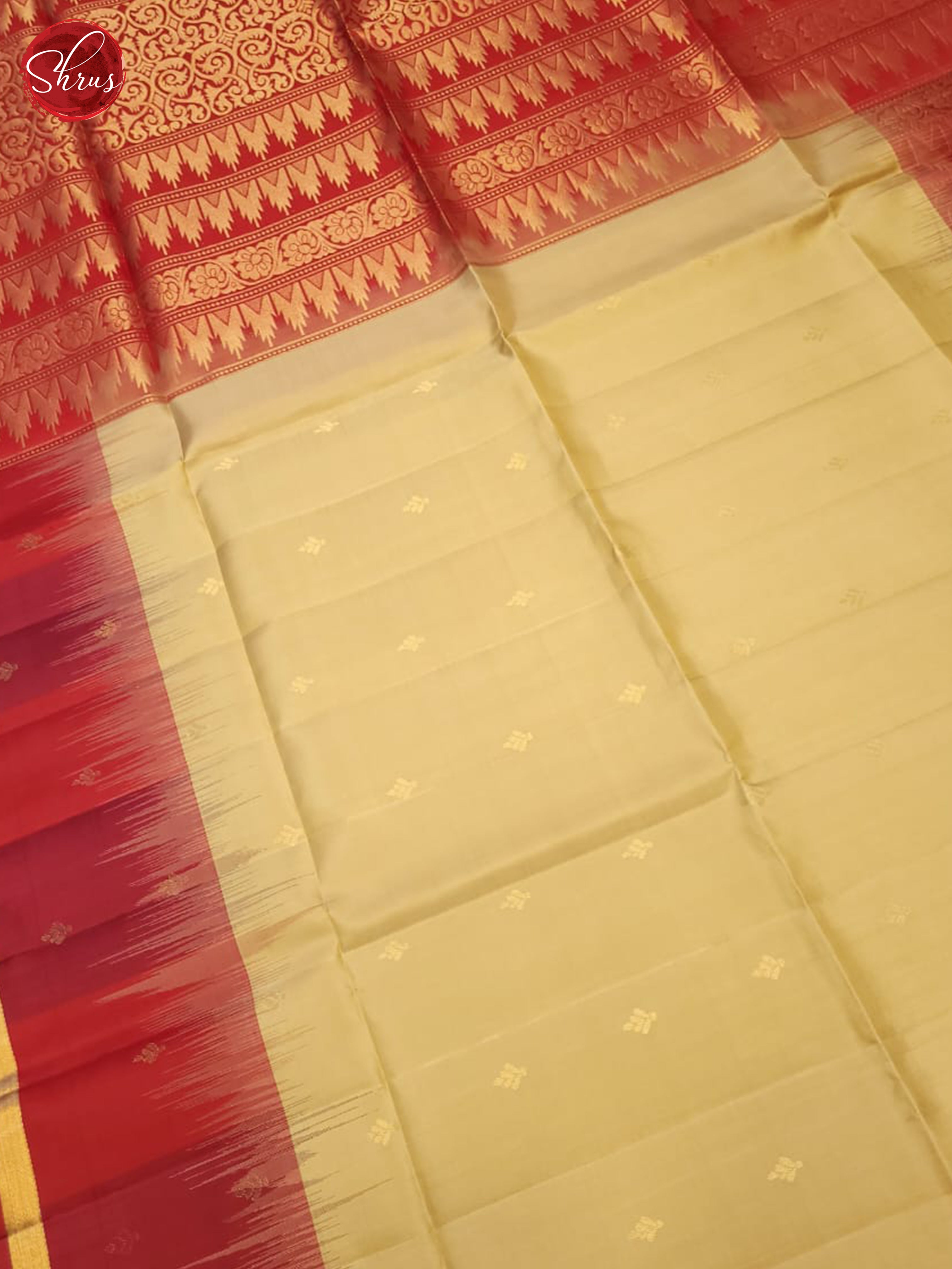 Beige And Red- Soft Silk Saree - Shop on ShrusEternity.com