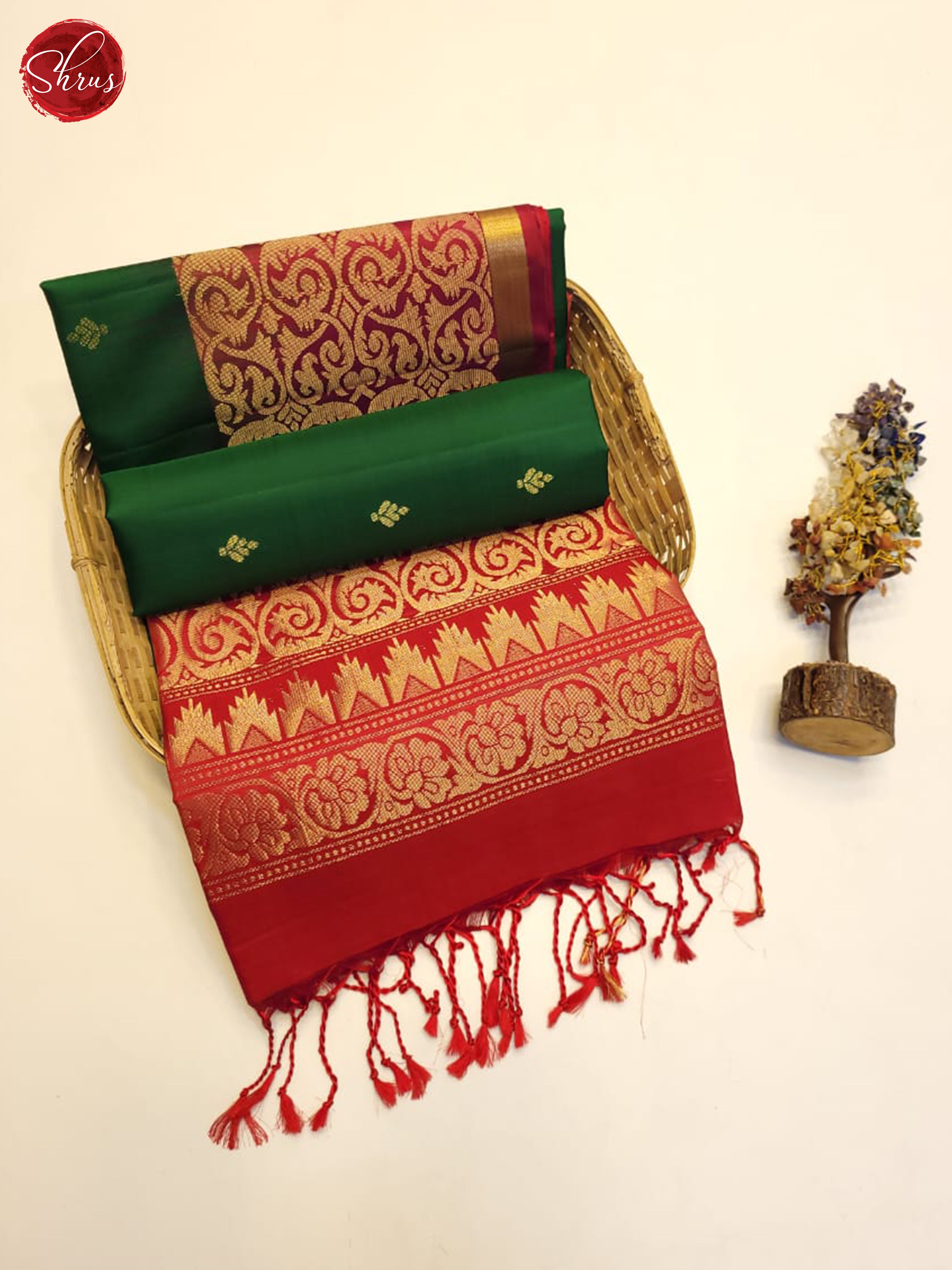 Green And Red- Soft Silk Saree - Shop on ShrusEternity.com