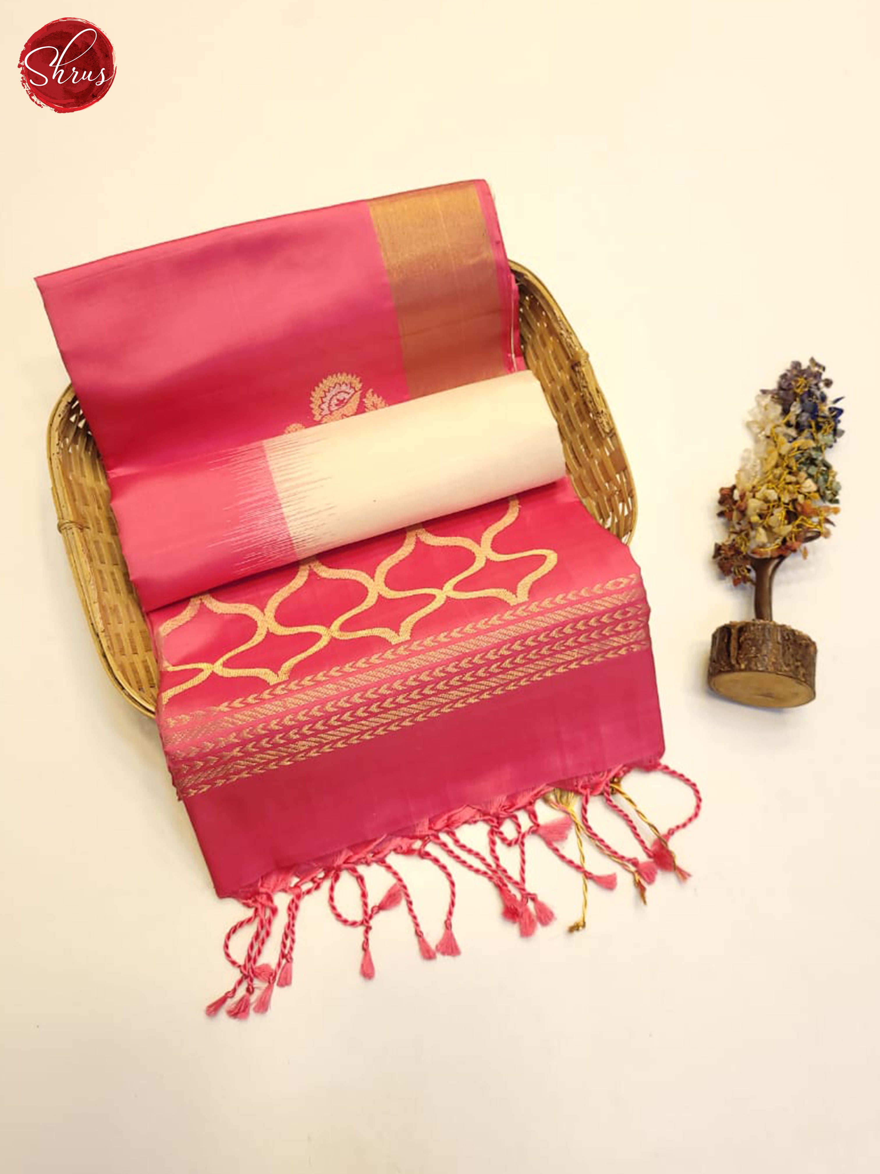 Cream And Pink- Soft Silk Saree - Shop on ShrusEternity.com