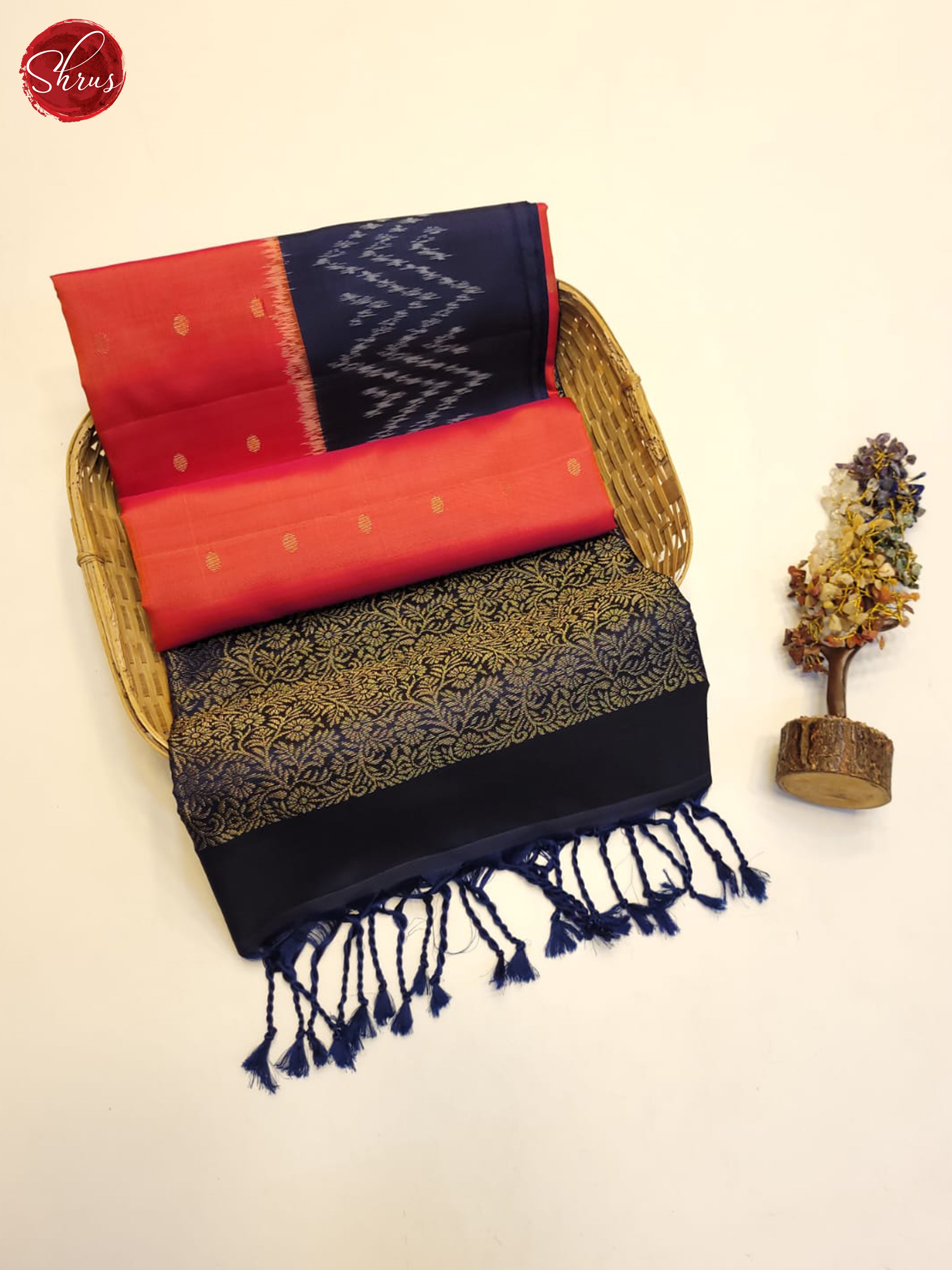 Pinkish Red And Blue- Soft Silk Saree - Shop on ShrusEternity.com