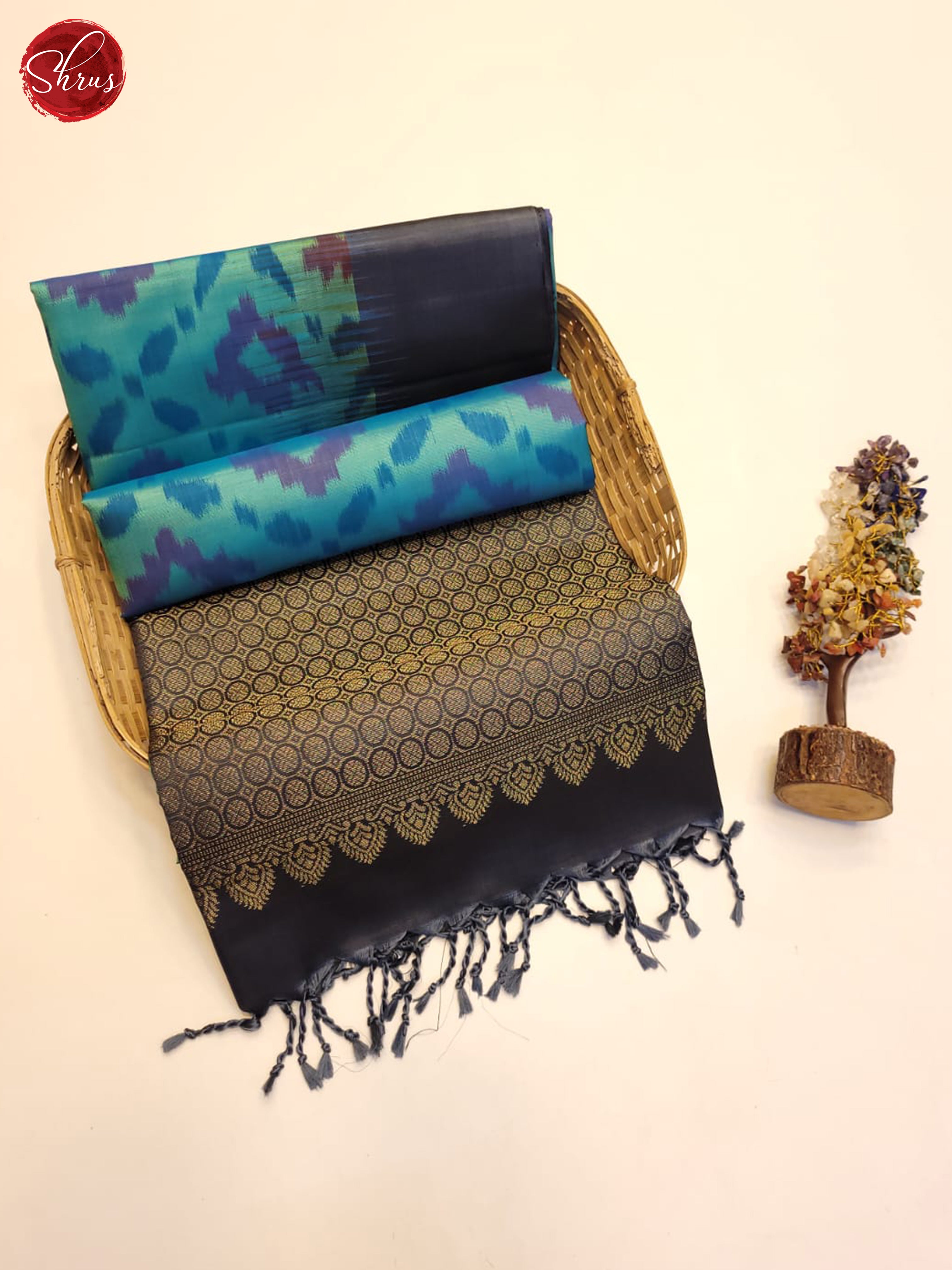 Blue And Grey- Soft Silk Saree - Shop on ShrusEternity.com