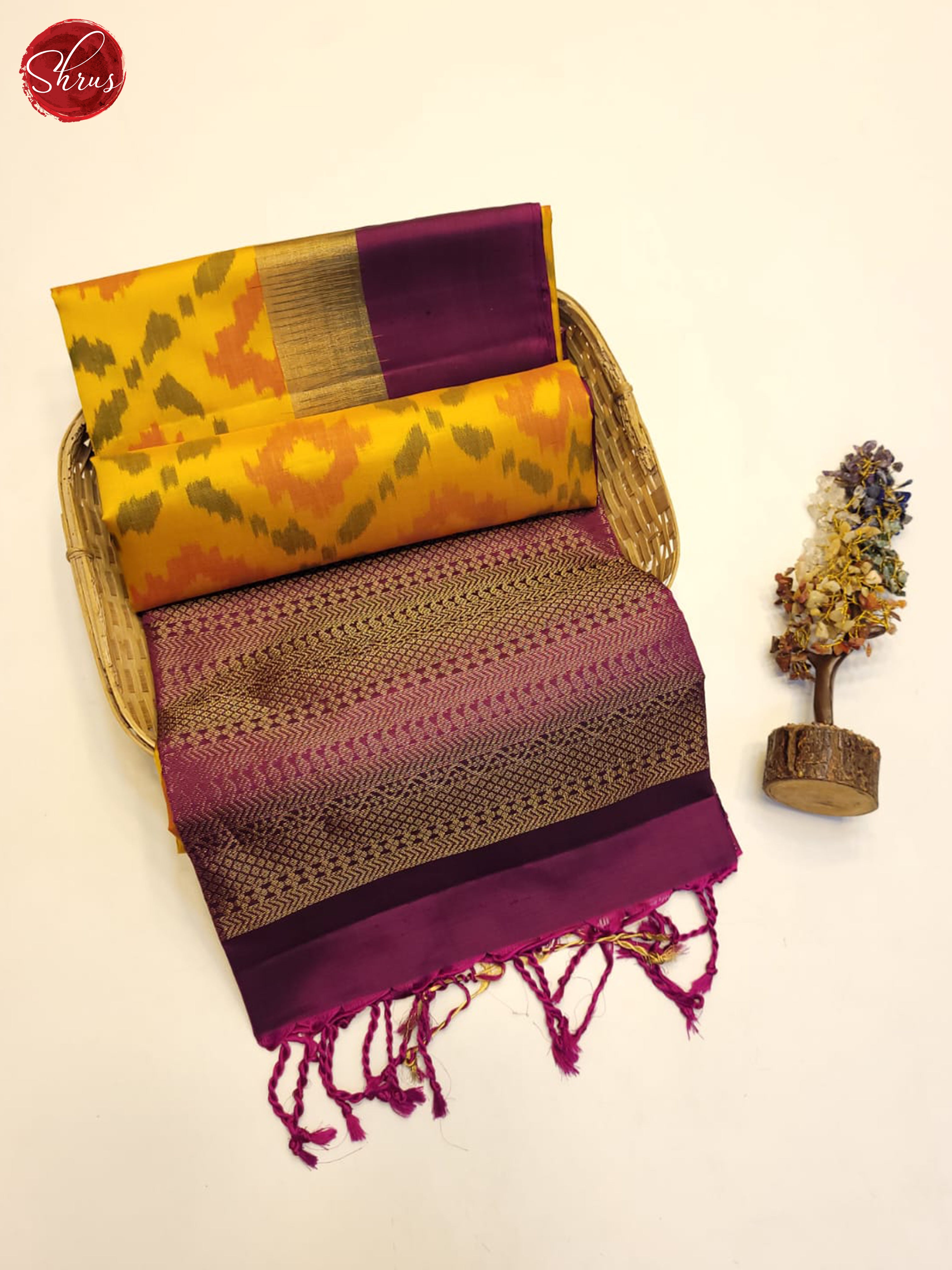 Yellow And Wine- Soft Silk Saree - Shop on ShrusEternity.com