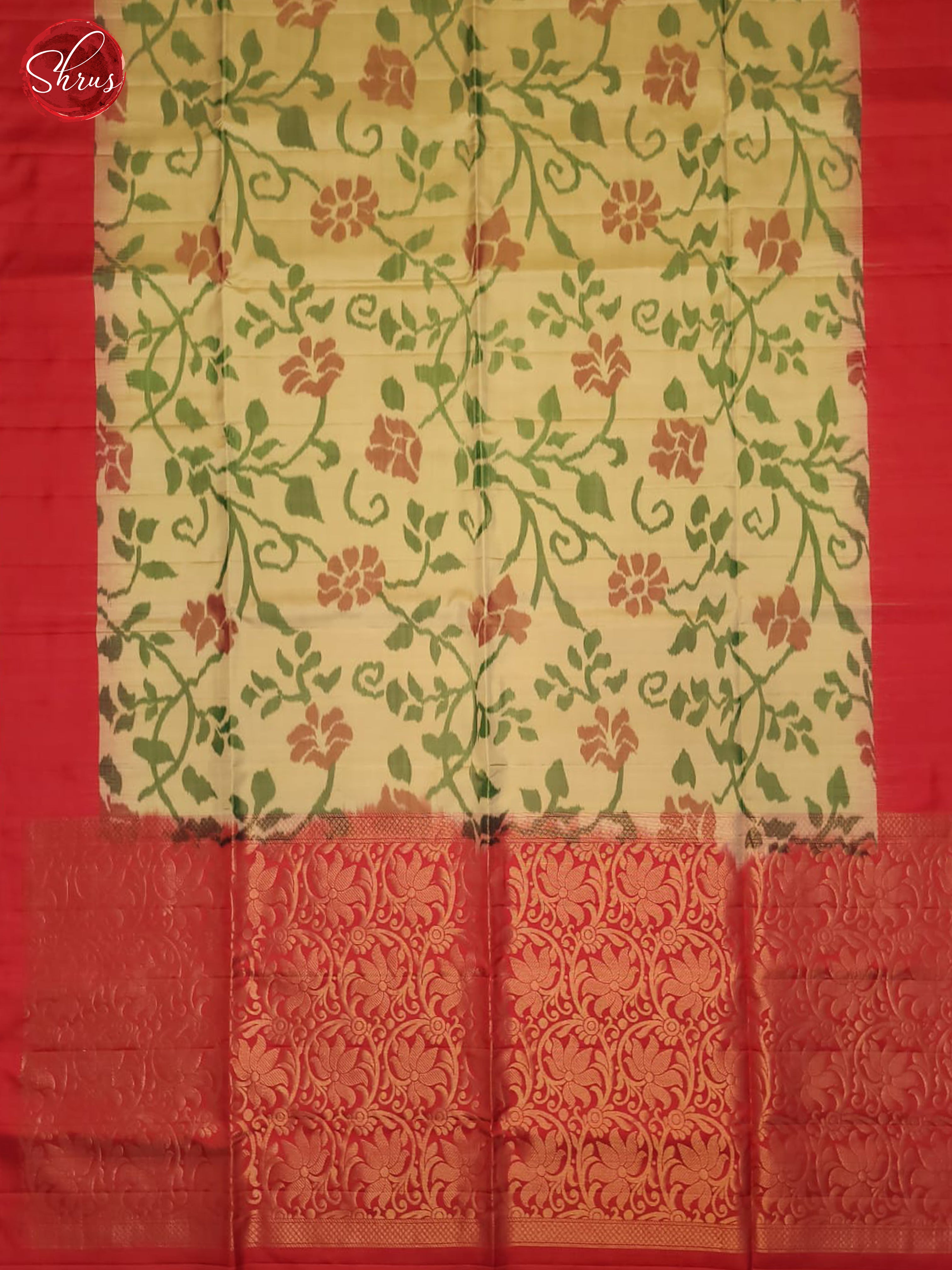 Greenish Grey And Red- Soft Silk Saree - Shop on ShrusEternity.com