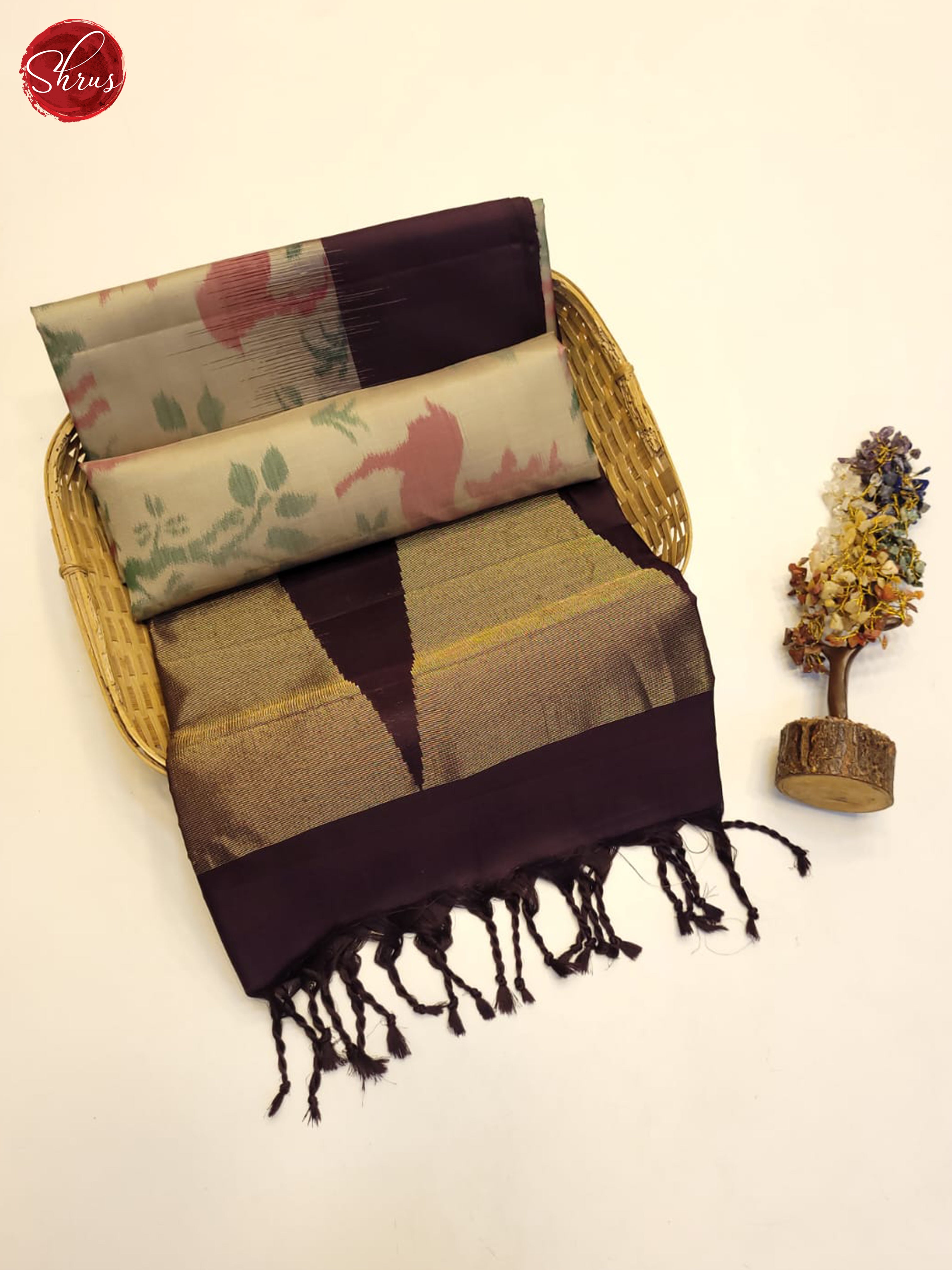 Grey And Wine- Soft Silk Saree - Shop on ShrusEternity.com