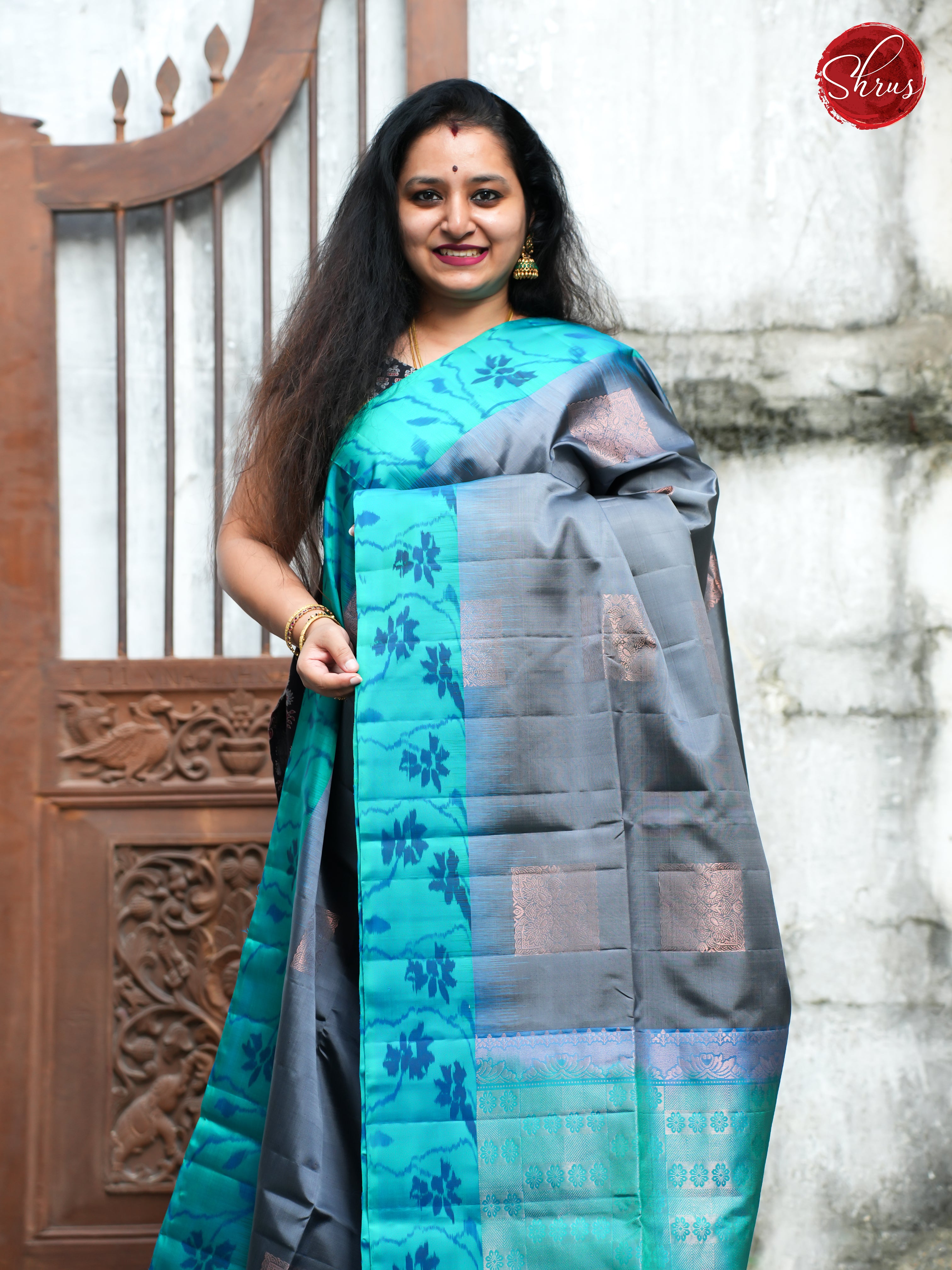 Grey & Blue - Soft Silk Saree - Shop on ShrusEternity.com
