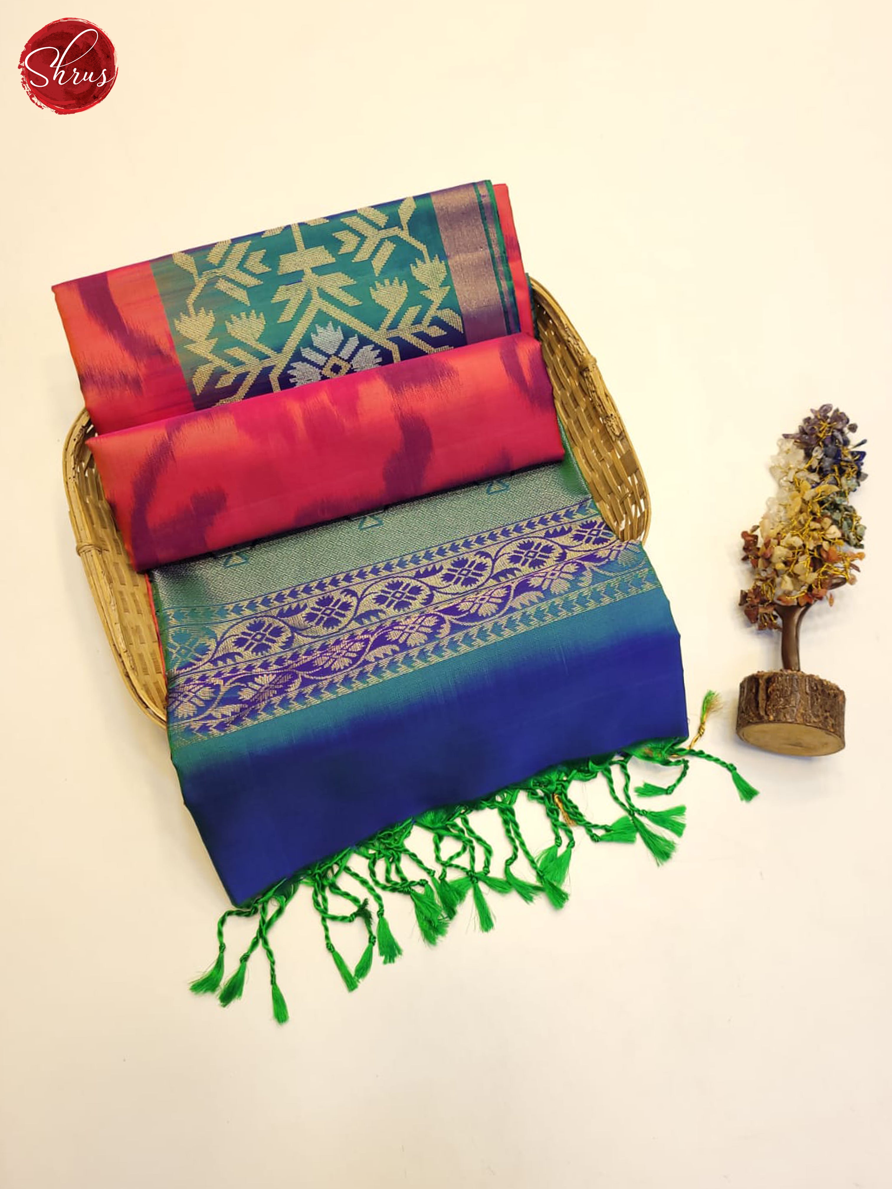 Reddish Pink And Blue- Soft Silk Saree - Shop on ShrusEternity.com