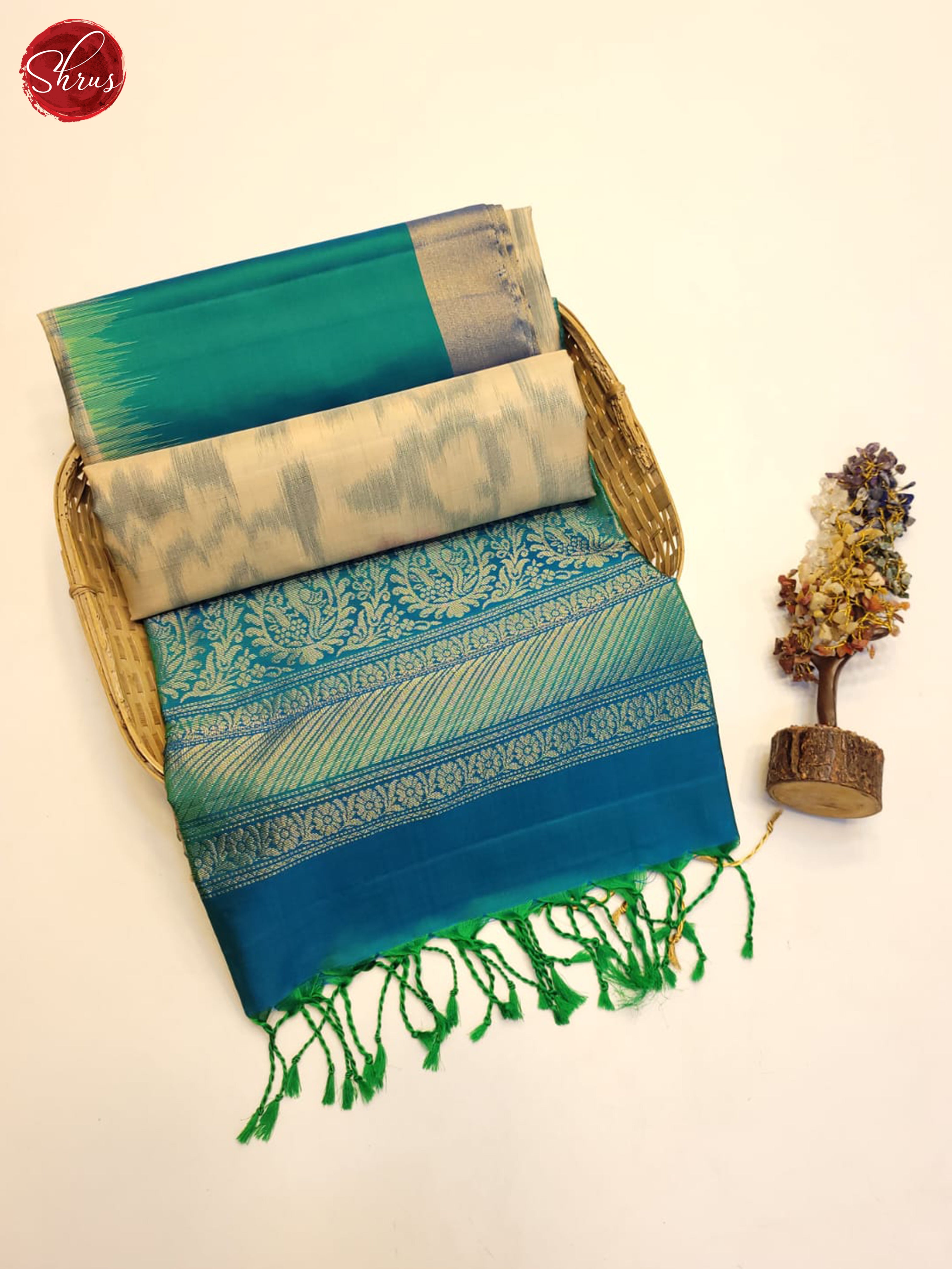 Beige And Blue- Soft Silk Saree - Shop on ShrusEternity.com
