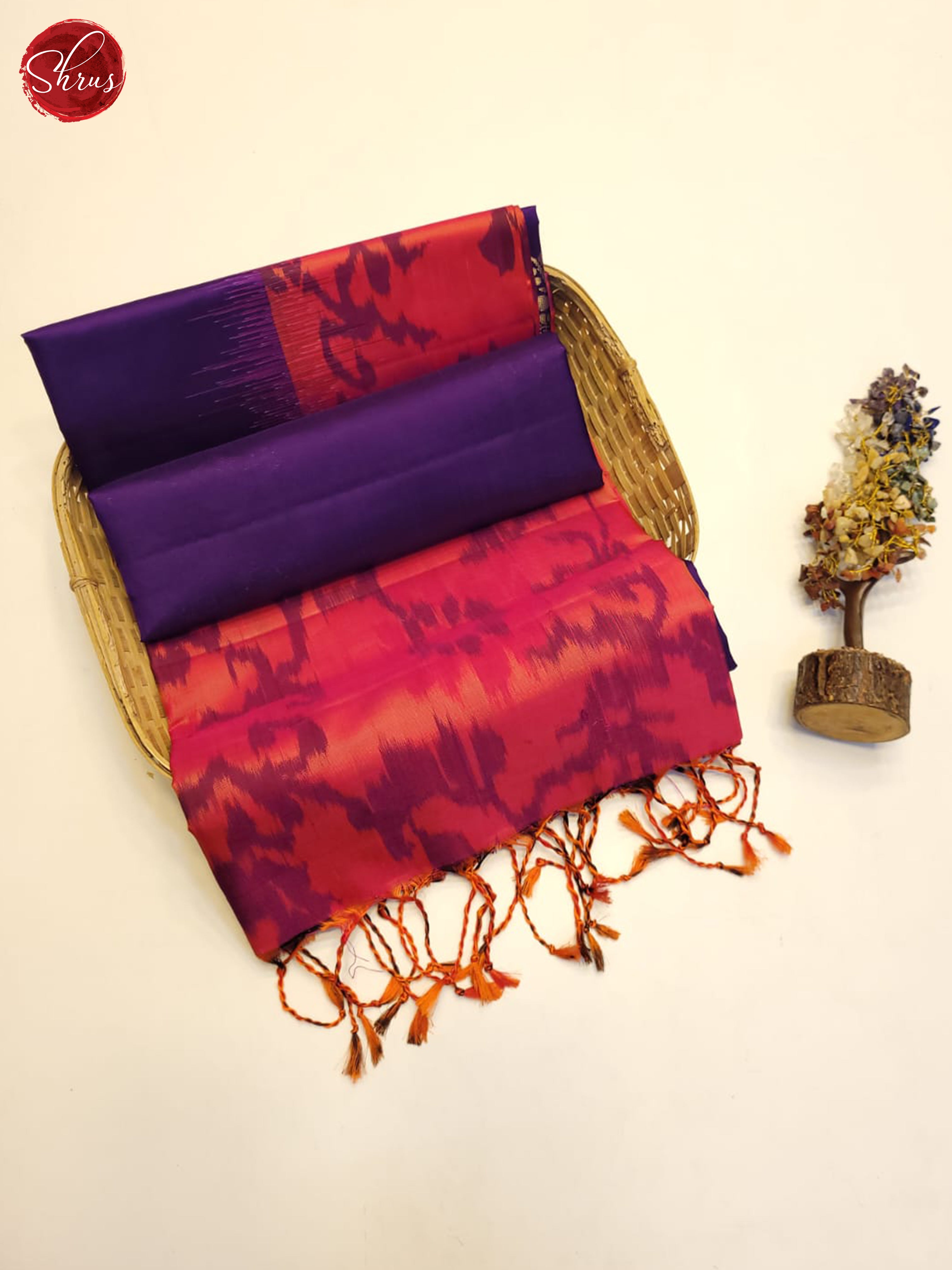 Purple And Orangish Pink- Soft Silk Saree - Shop on ShrusEternity.com