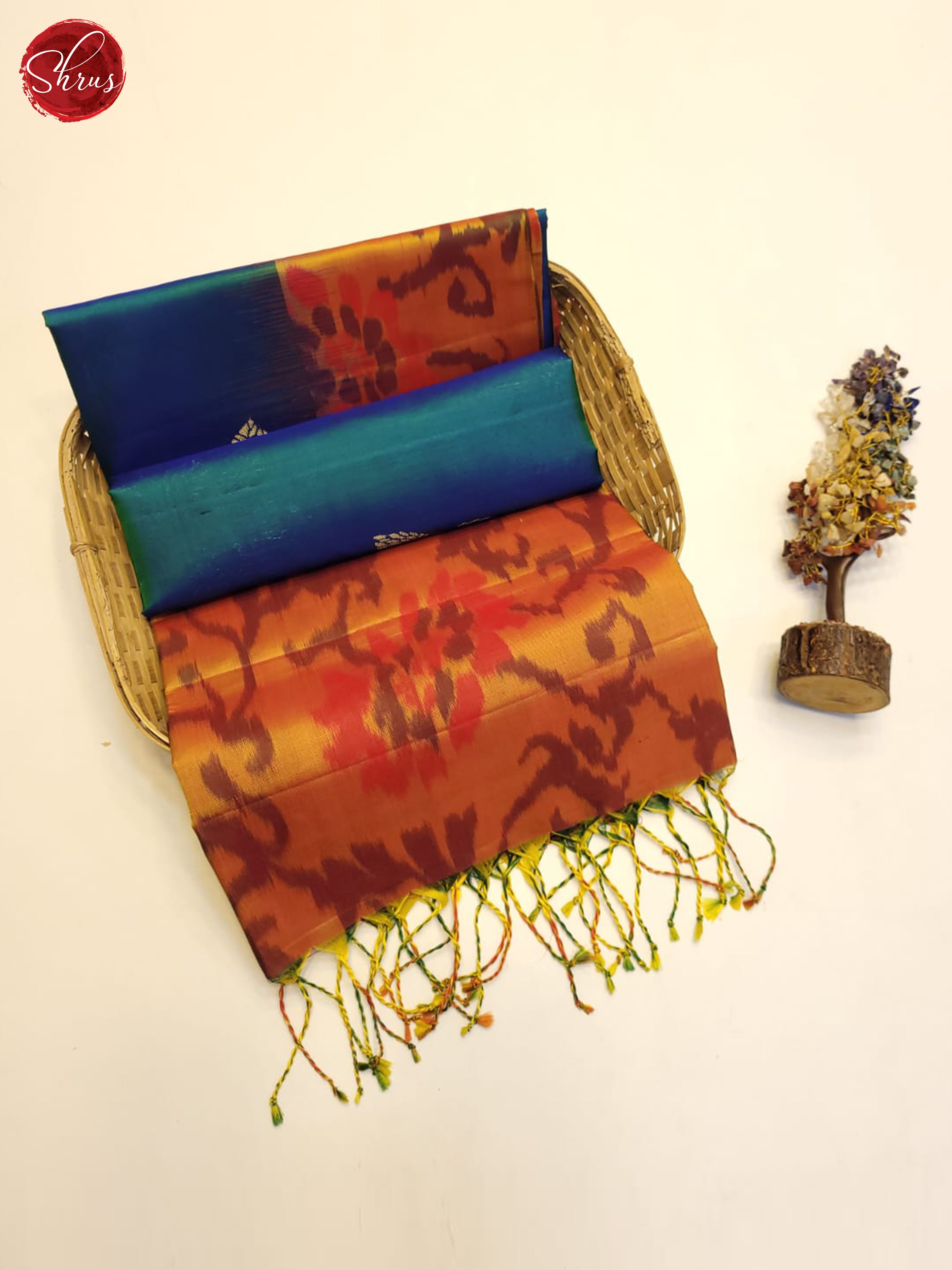 Blue And Mustard- Soft Silk Saree - Shop on ShrusEternity.com