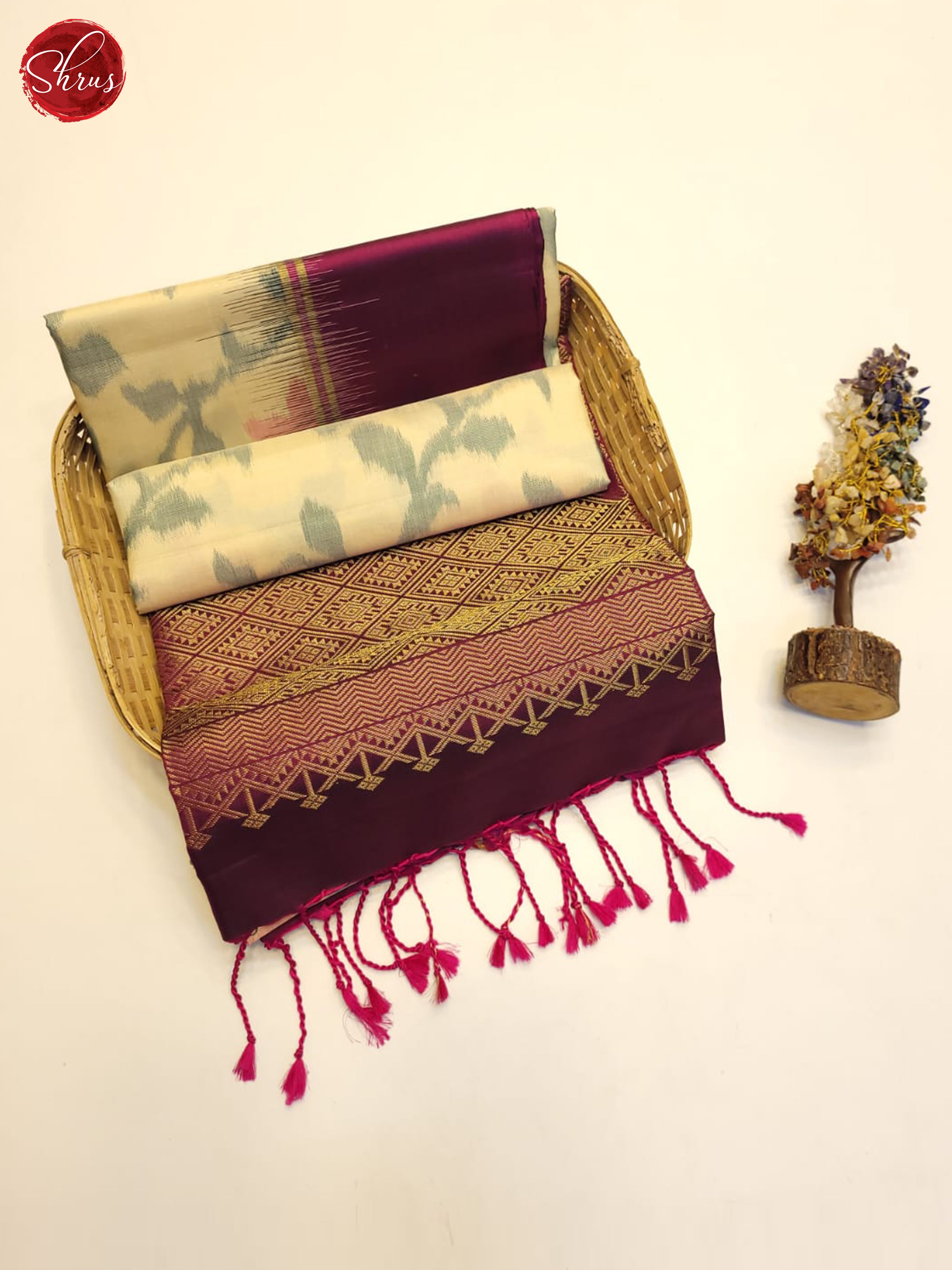 Cream And Wine- Soft Silk Saree - Shop on ShrusEternity.com