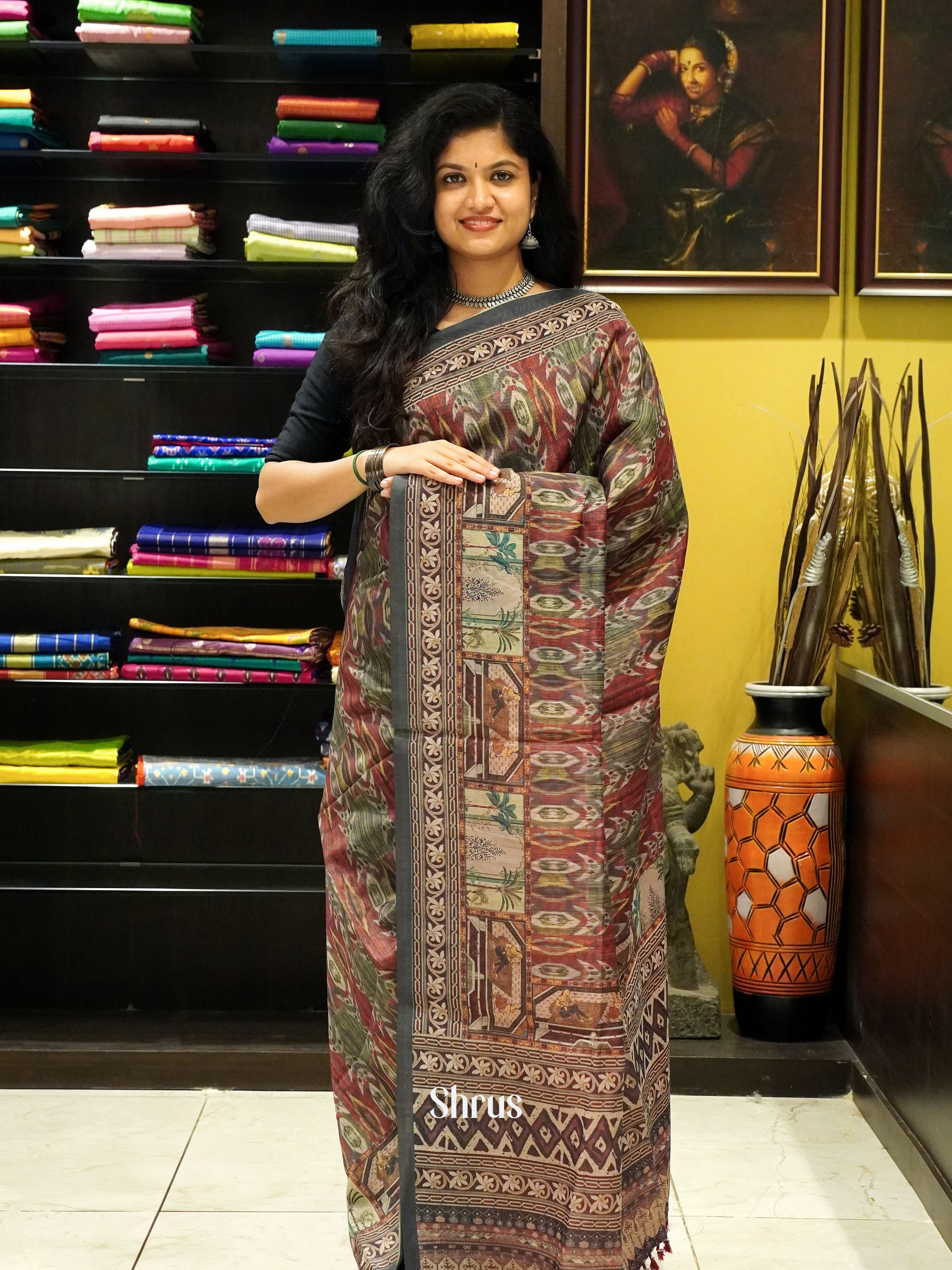 Brown & Brick -Semi Chanderi - Shop on ShrusEternity.com