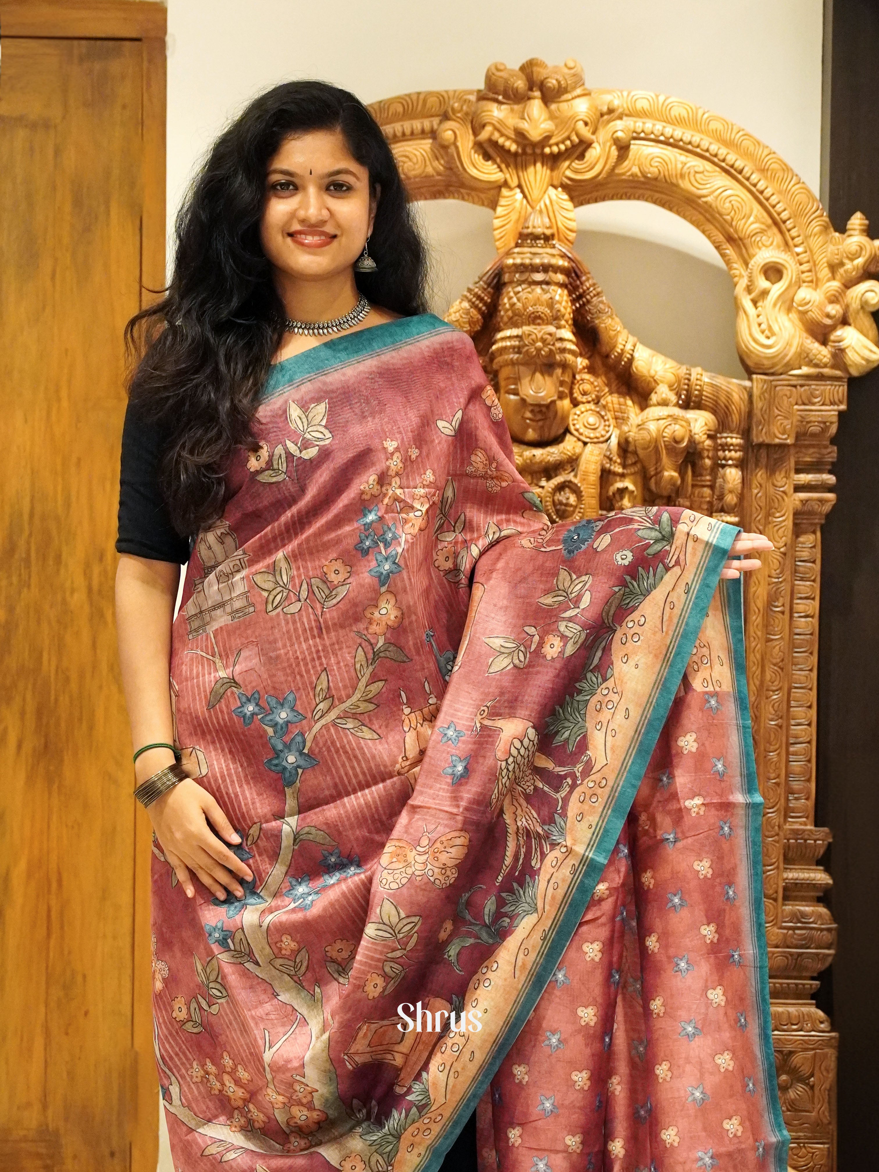 Brown & Blue -Semi Chanderi - Shop on ShrusEternity.com