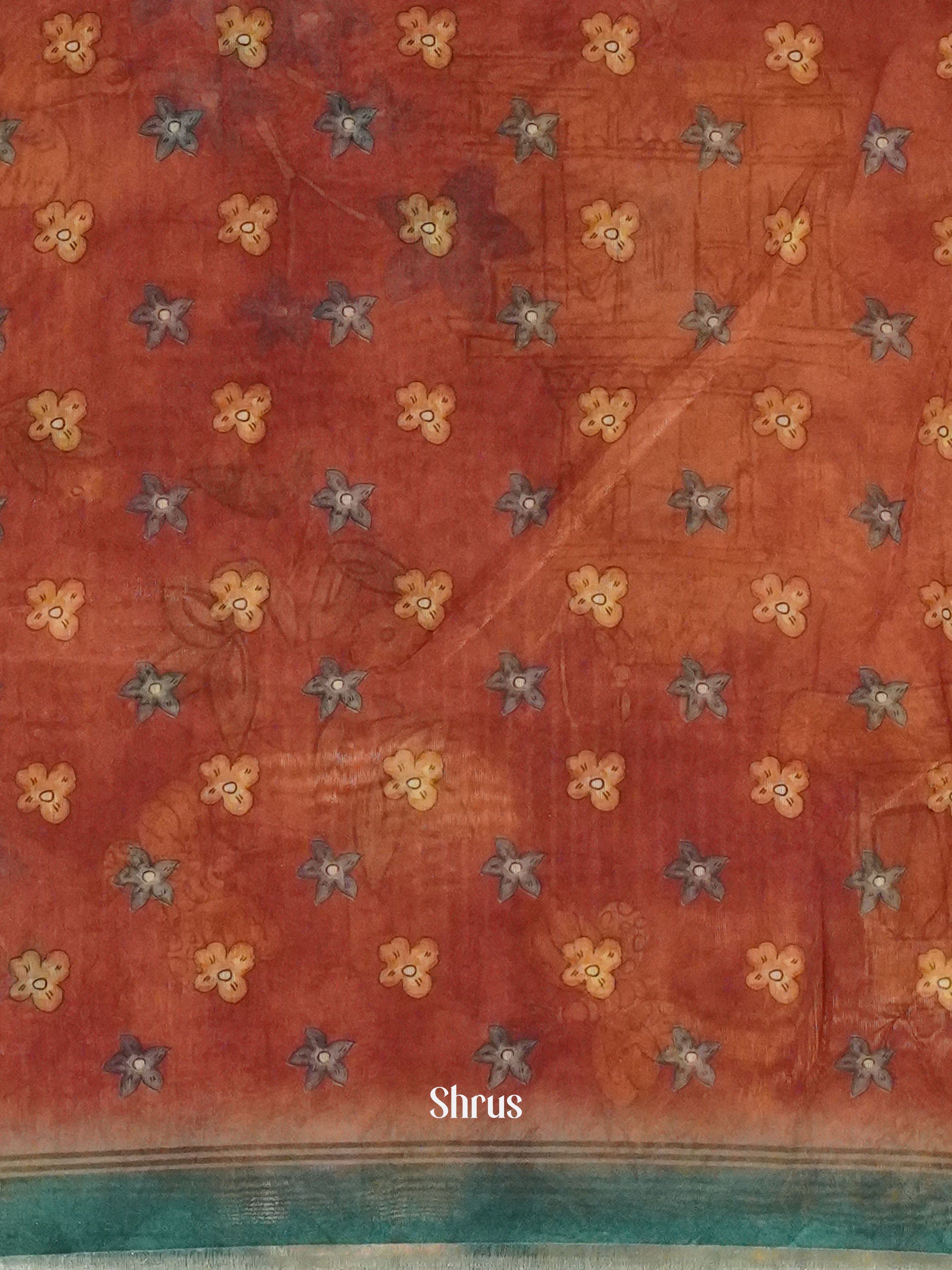 Brown & Blue -Semi Chanderi - Shop on ShrusEternity.com