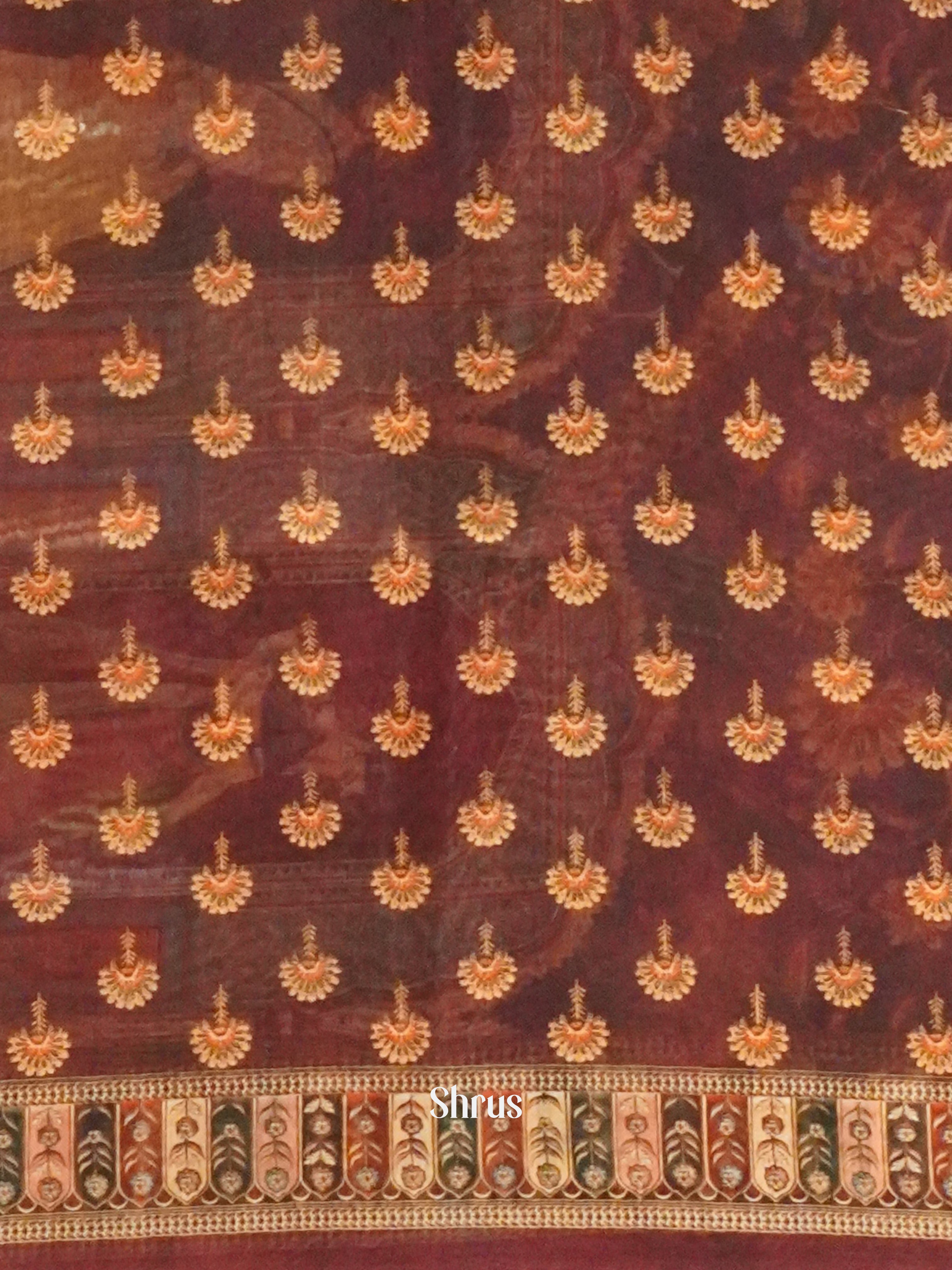 Peacock Green & Brown - Semi Chanderi Saree - Shop on ShrusEternity.com