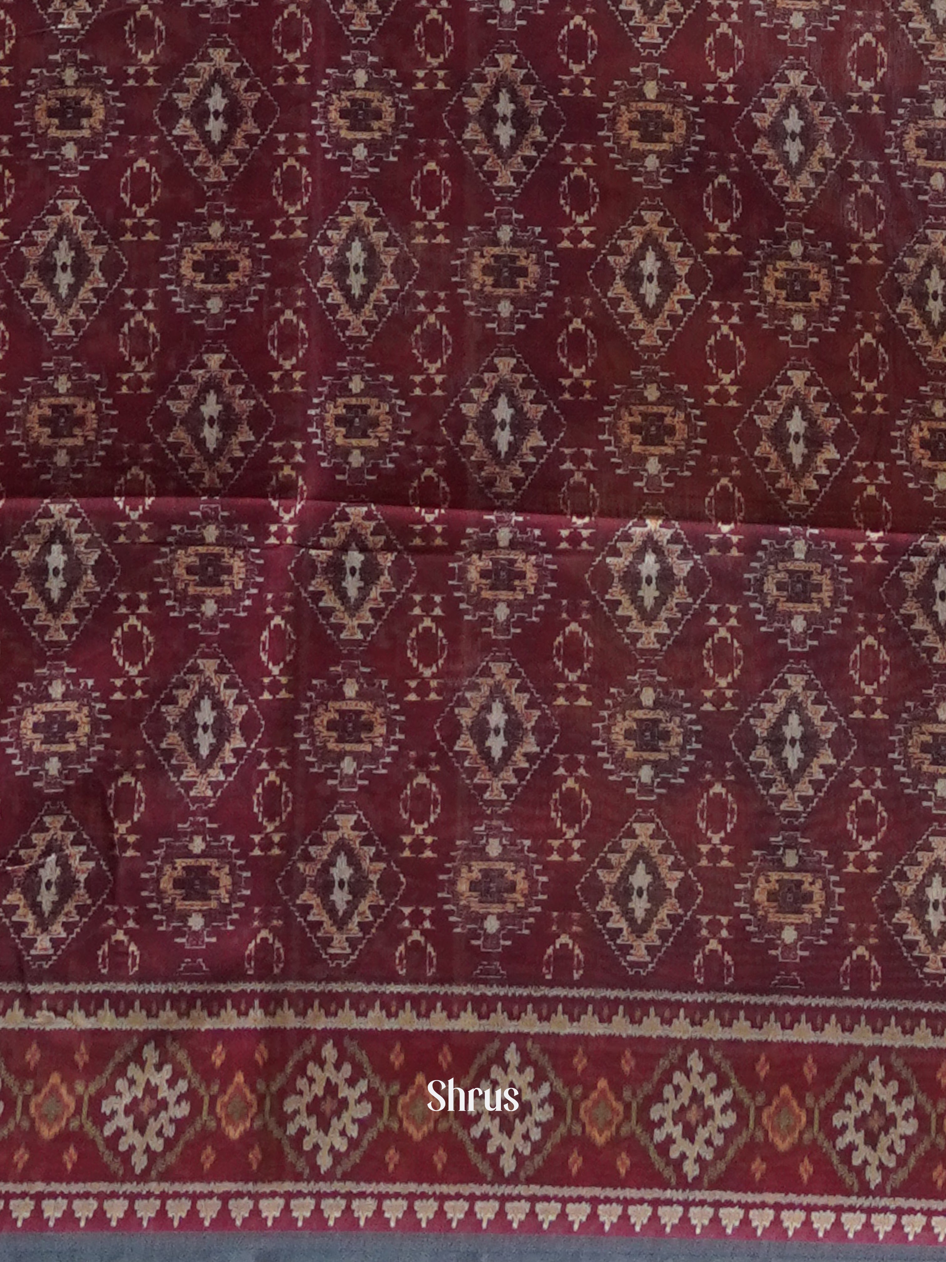 Orange & Maroon - Semi Chanderi Saree - Shop on ShrusEternity.com