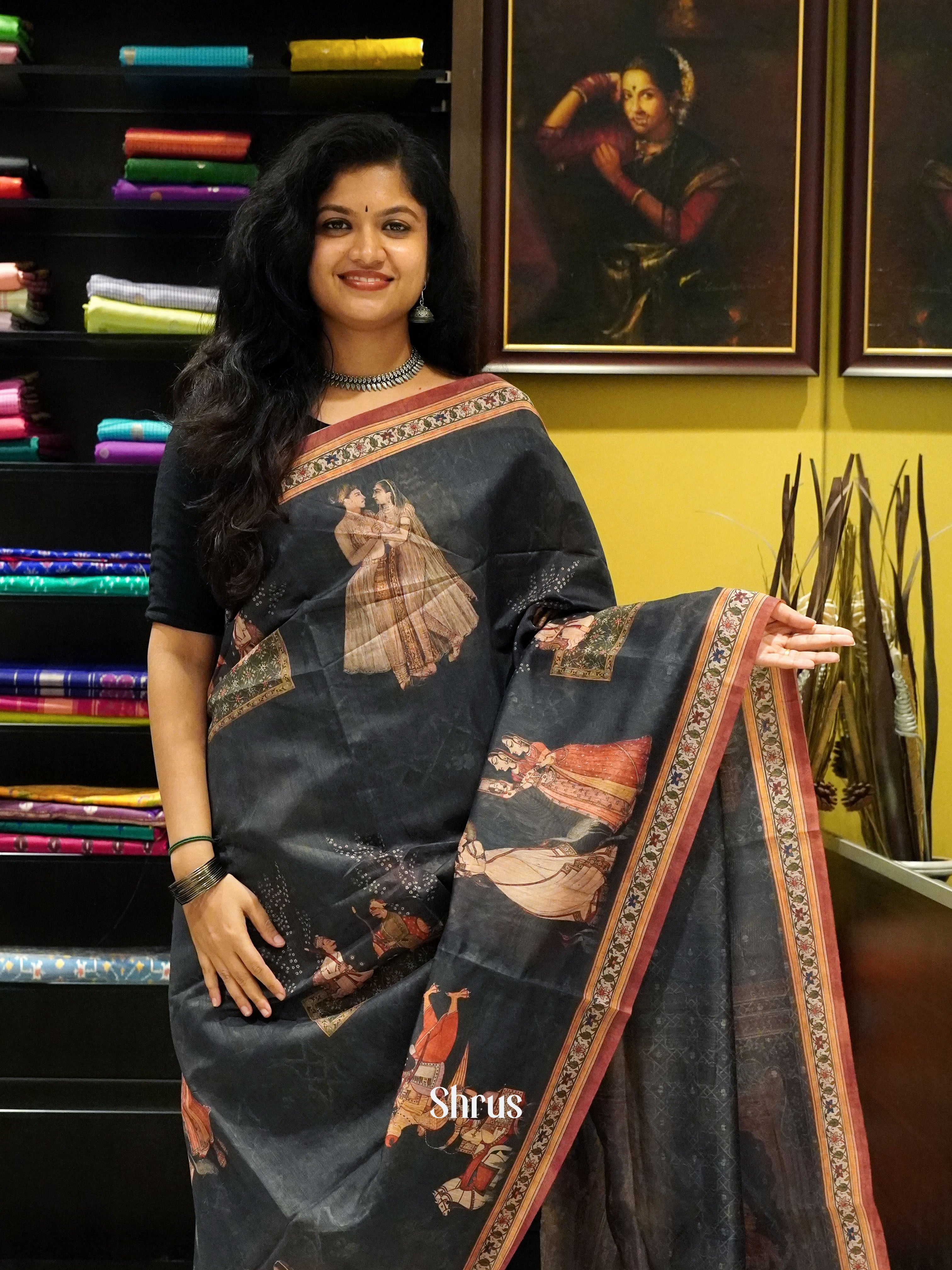 Black & Brown -Semi Chanderi - Shop on ShrusEternity.com