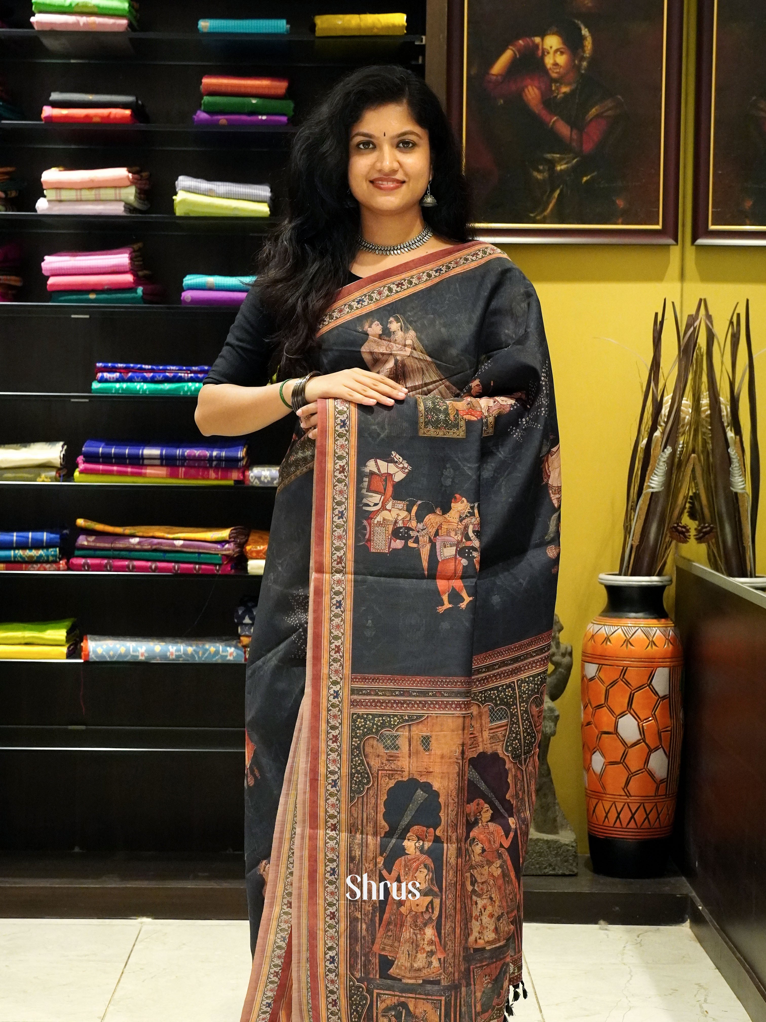 Black & Brown -Semi Chanderi - Shop on ShrusEternity.com
