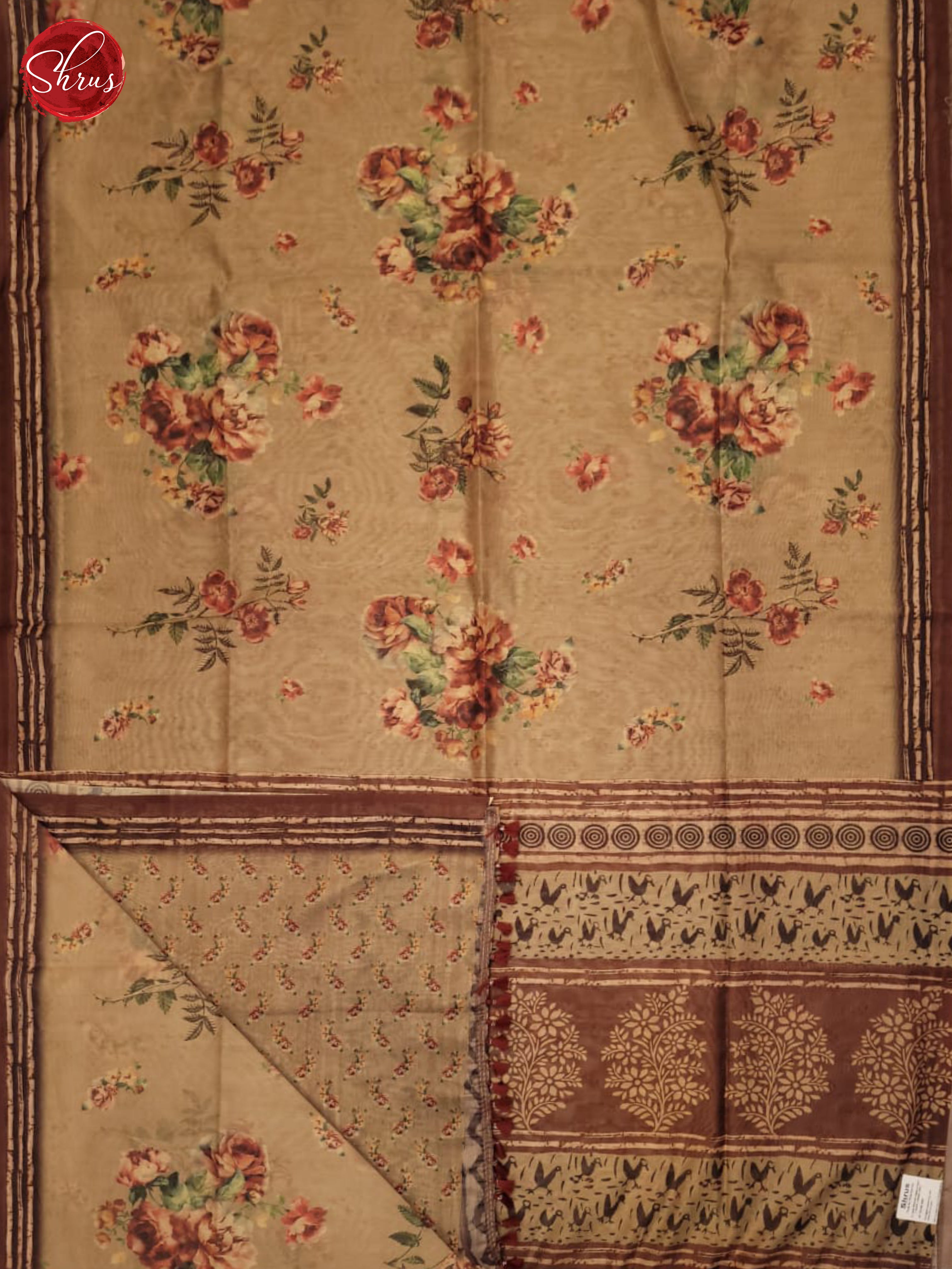 Brown - Semi Chanderi Saree - Shop on ShrusEternity.com